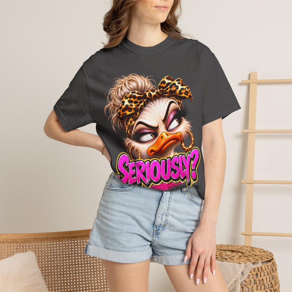Seriously? Duck Graphic T-Shirt — Sassy Retro Cartoon Tee with Leopard Bandana