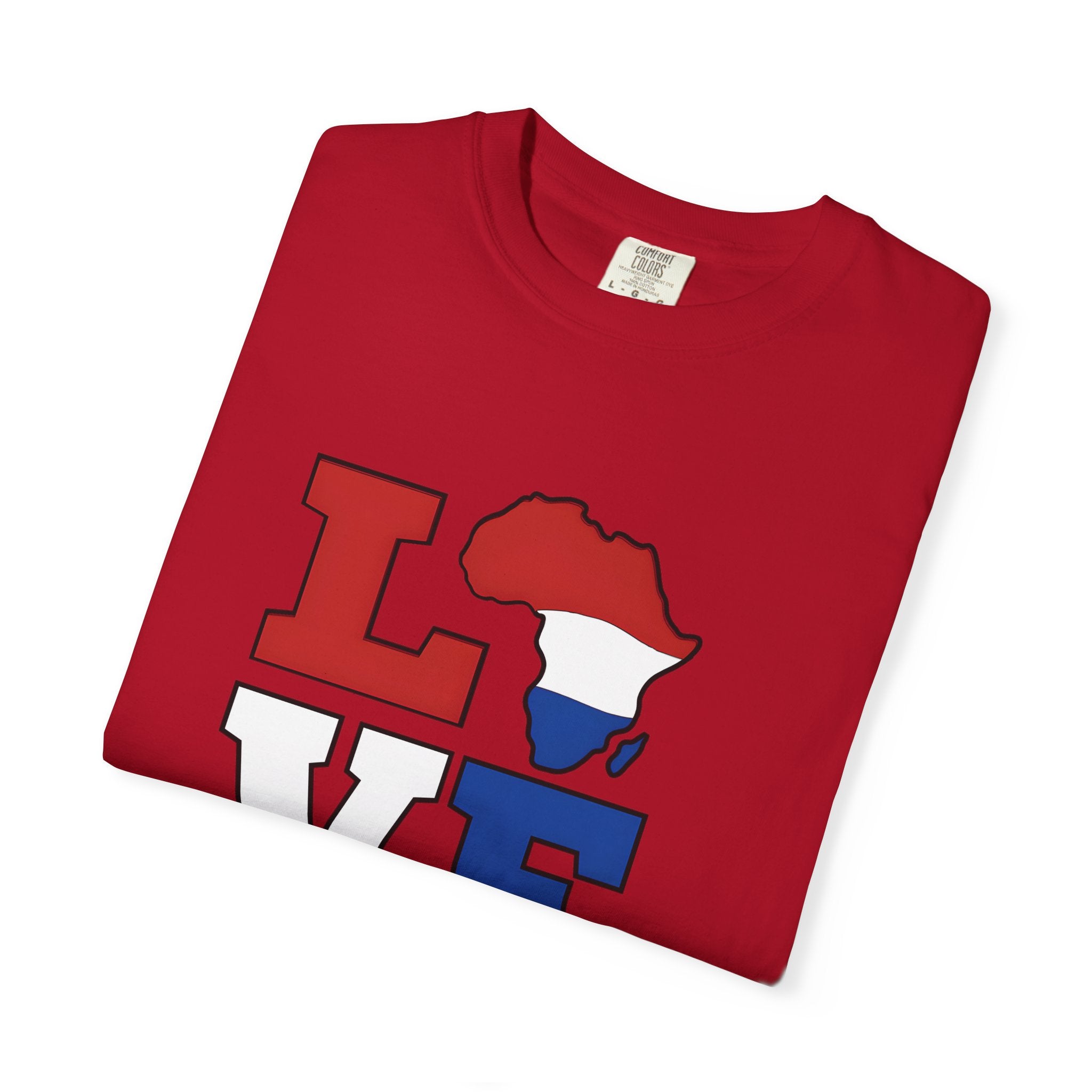 Love Africa T-Shirt — Red, White & Blue Africa Map Tee