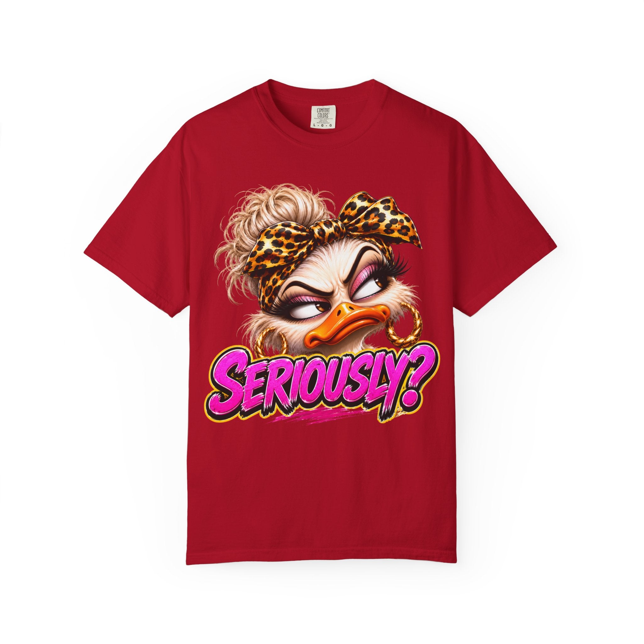 Seriously? Duck Graphic T-Shirt — Sassy Retro Cartoon Tee with Leopard Bandana
