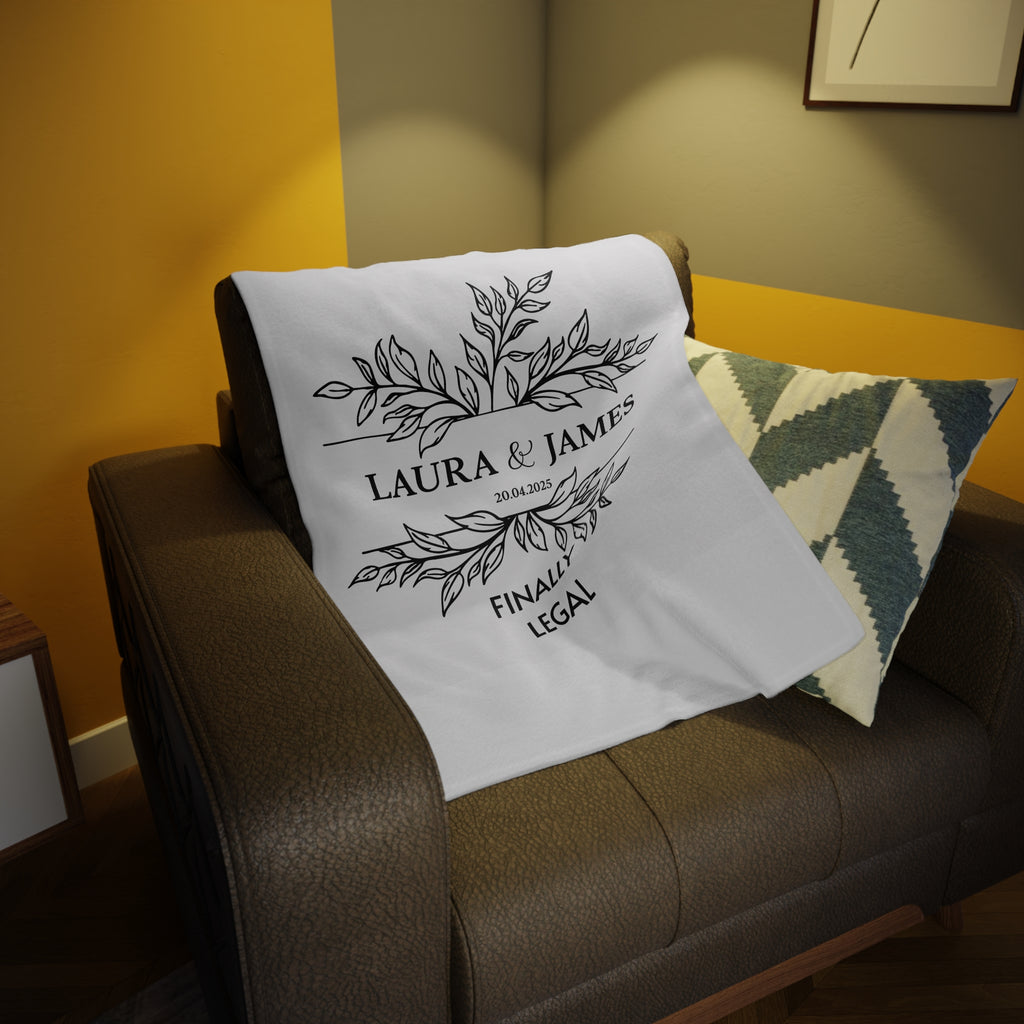 Personalized 'Finally Legal' Wedding Blanket — Custom Names & Date Plush Fleece