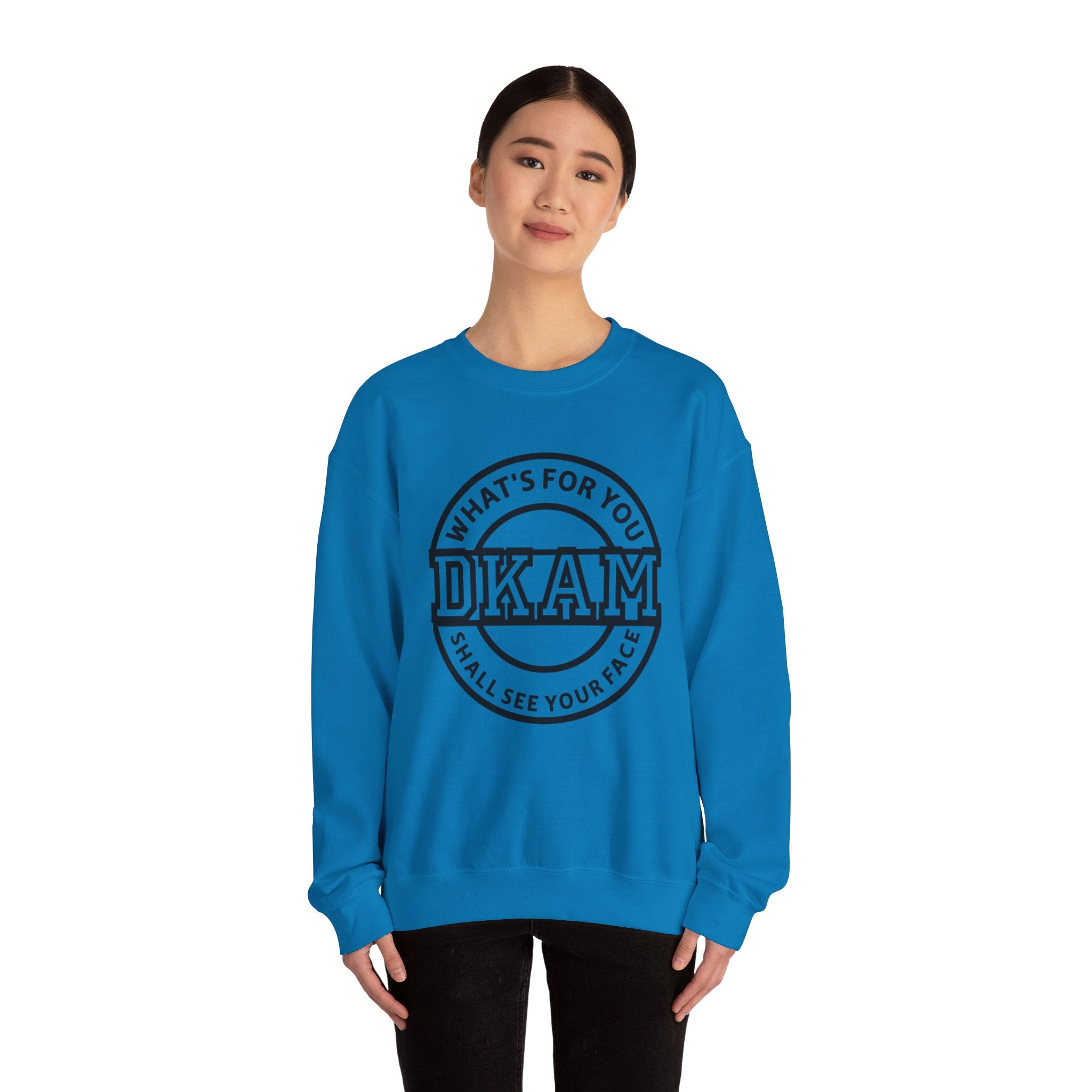 DKAM Logo Crewneck Sweatshirt — "What's For You Shall See Your Face" Graphic