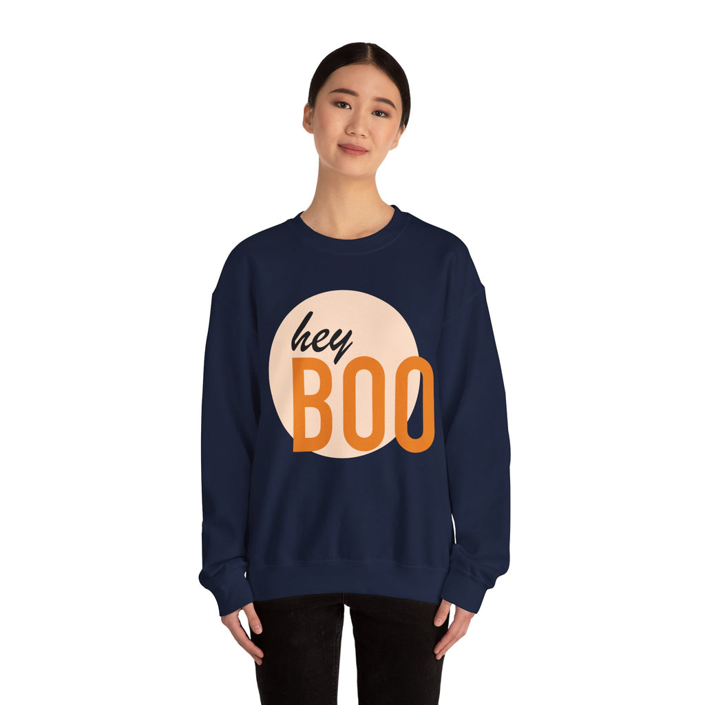 Hey Boo Unisex Crewneck Sweatshirt - Perfect for Fall & Halloween