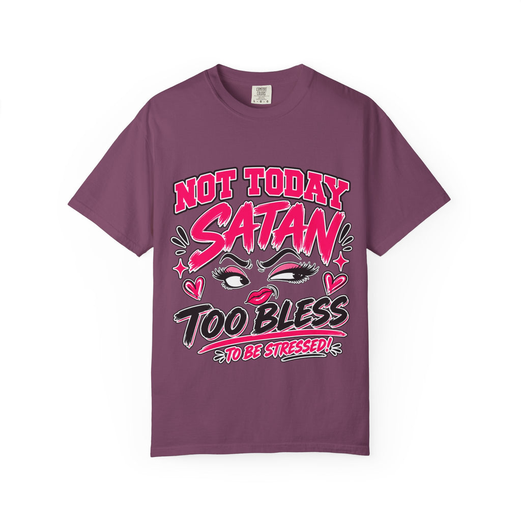 Not Today Satan T-Shirt — Too Blessed Graphic Tee (Pink & Black)