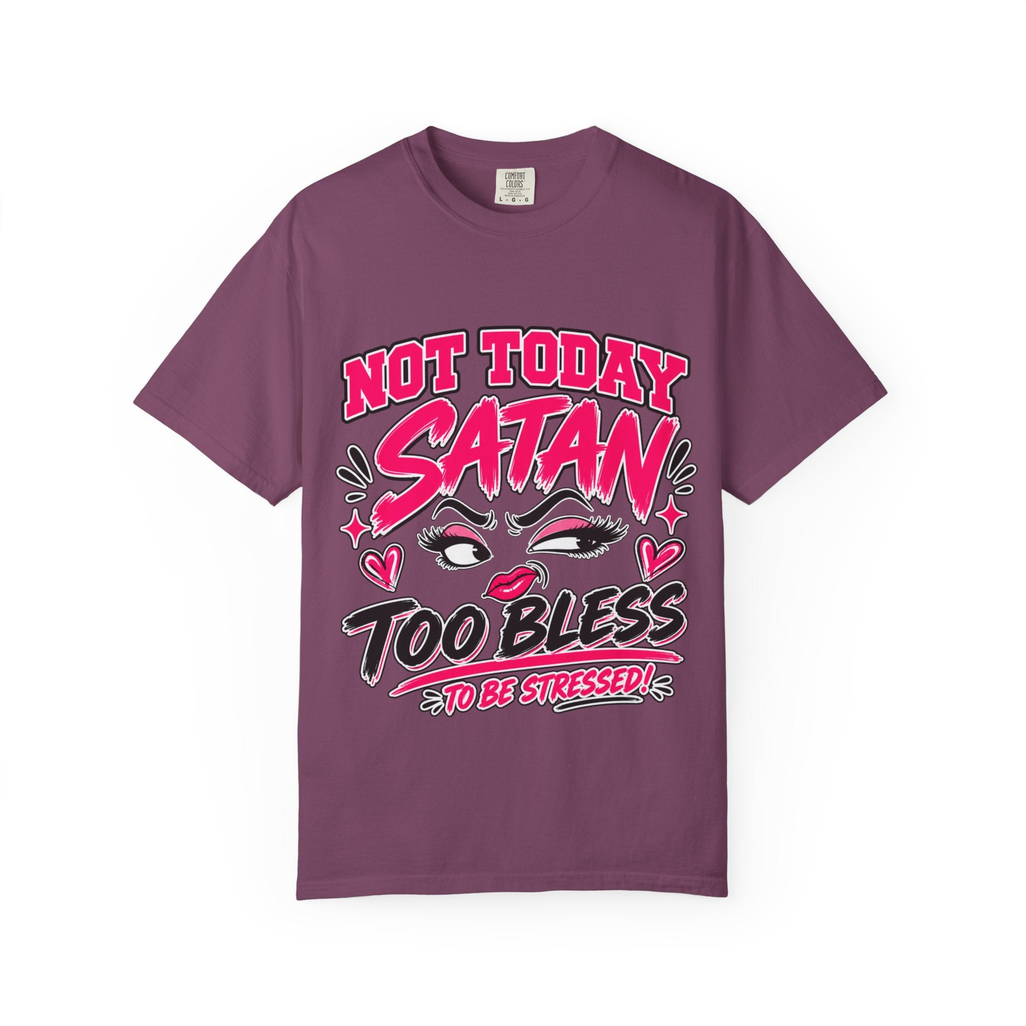 Not Today Satan T-Shirt — Too Blessed Graphic Tee (Pink & Black)