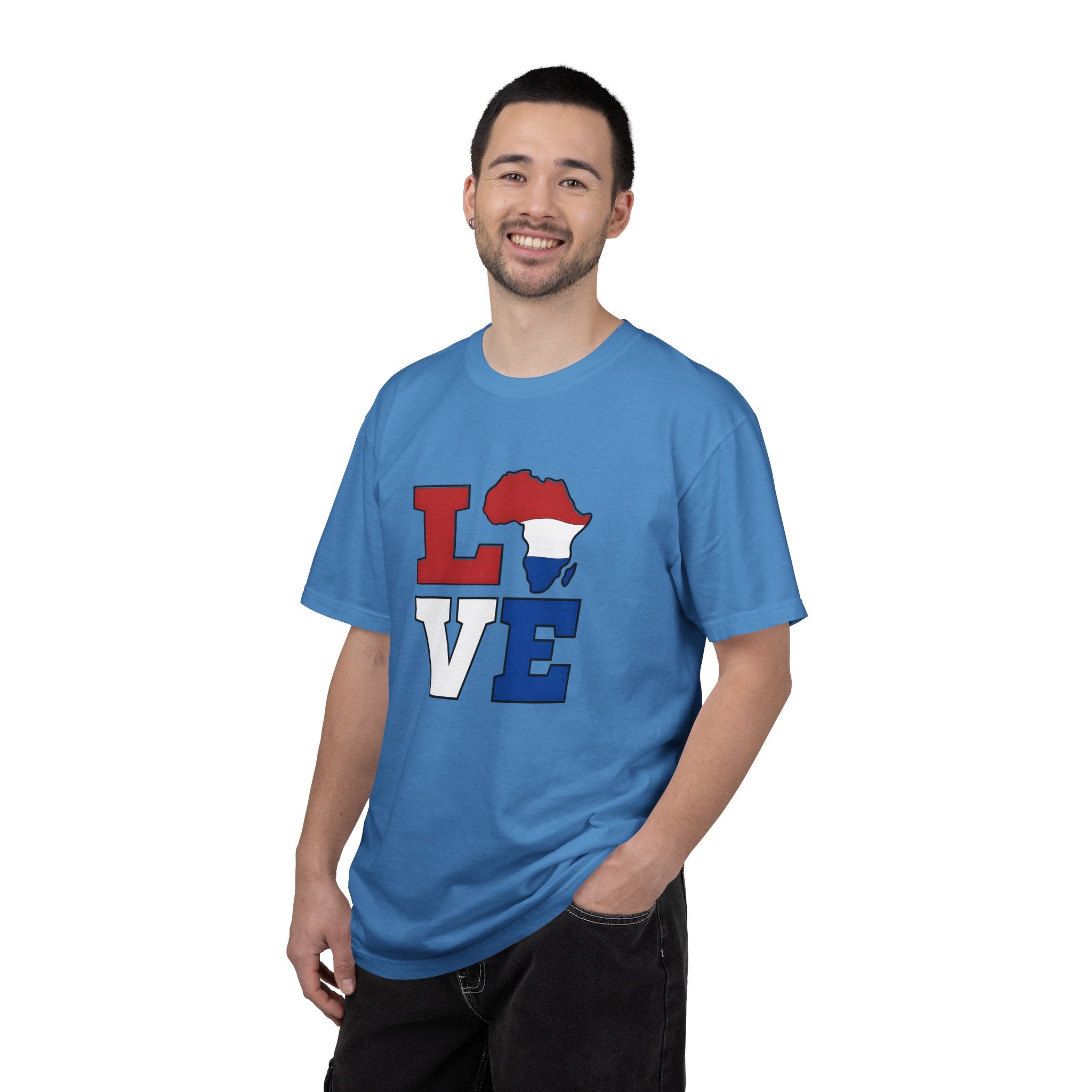 Love Africa T-Shirt — Red, White & Blue Africa Map Tee