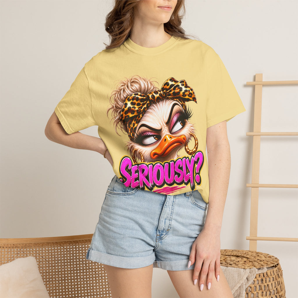 Seriously? Duck Graphic T-Shirt — Sassy Retro Cartoon Tee with Leopard Bandana