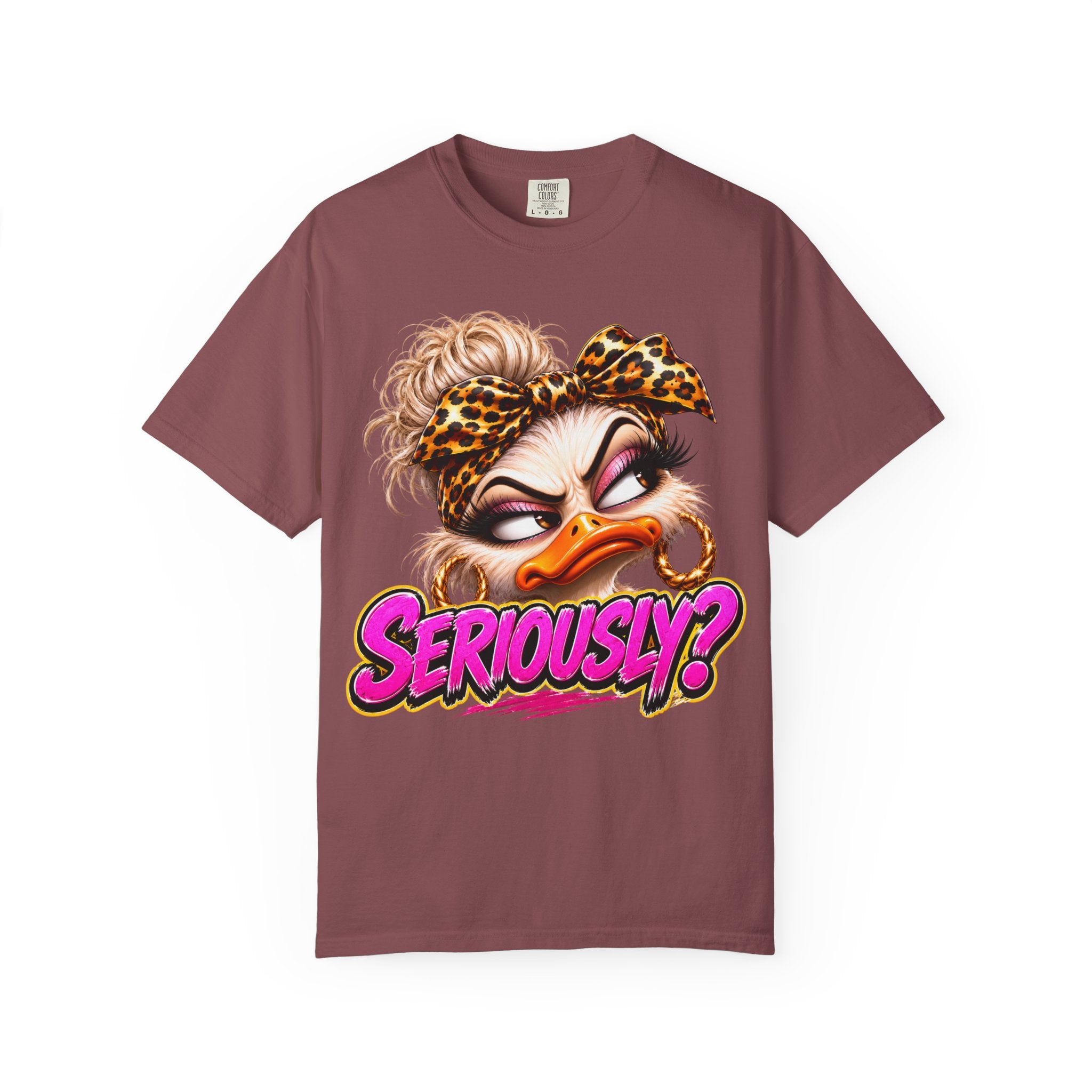 Seriously? Duck Graphic T-Shirt — Sassy Retro Cartoon Tee with Leopard Bandana