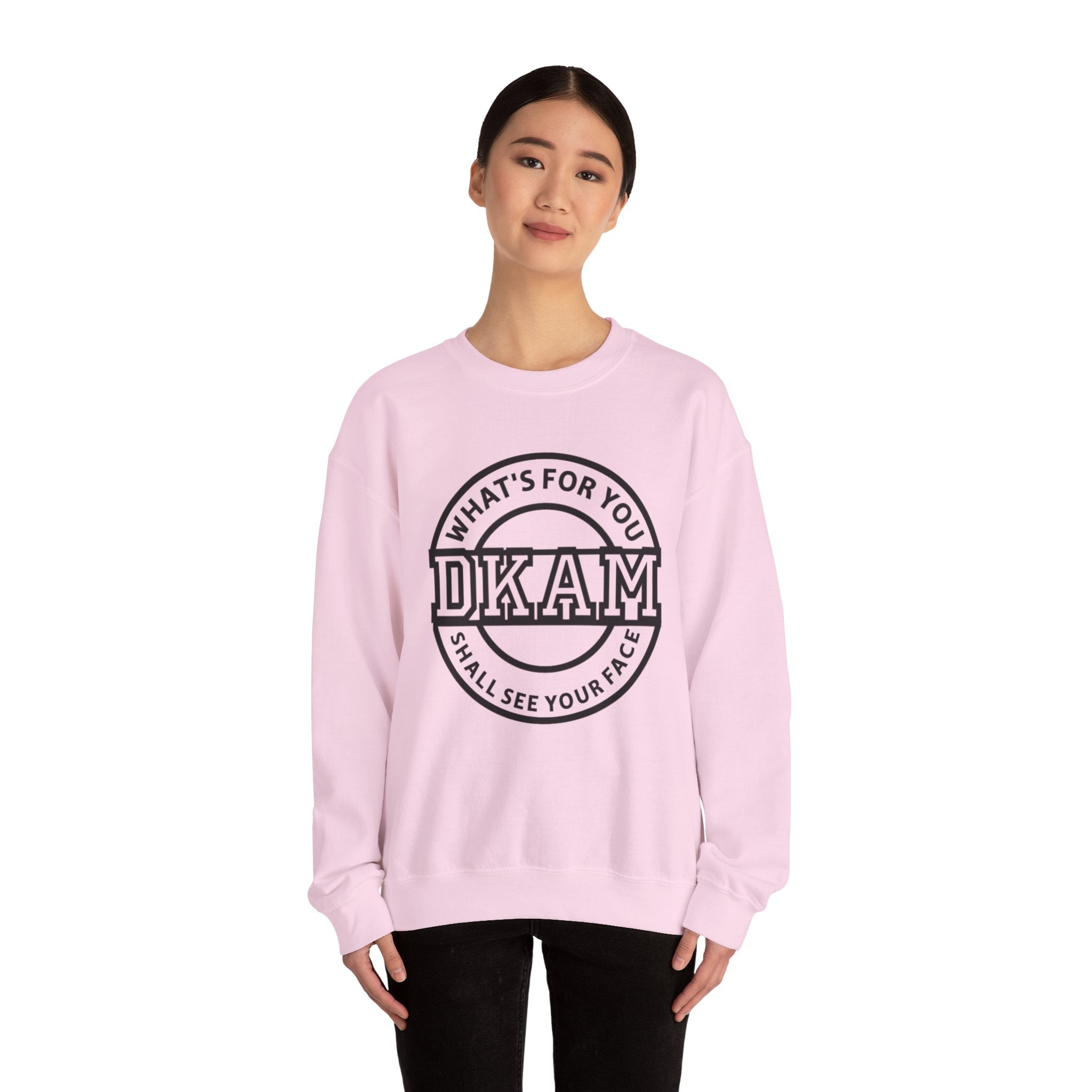 DKAM Logo Crewneck Sweatshirt — "What's For You Shall See Your Face" Graphic