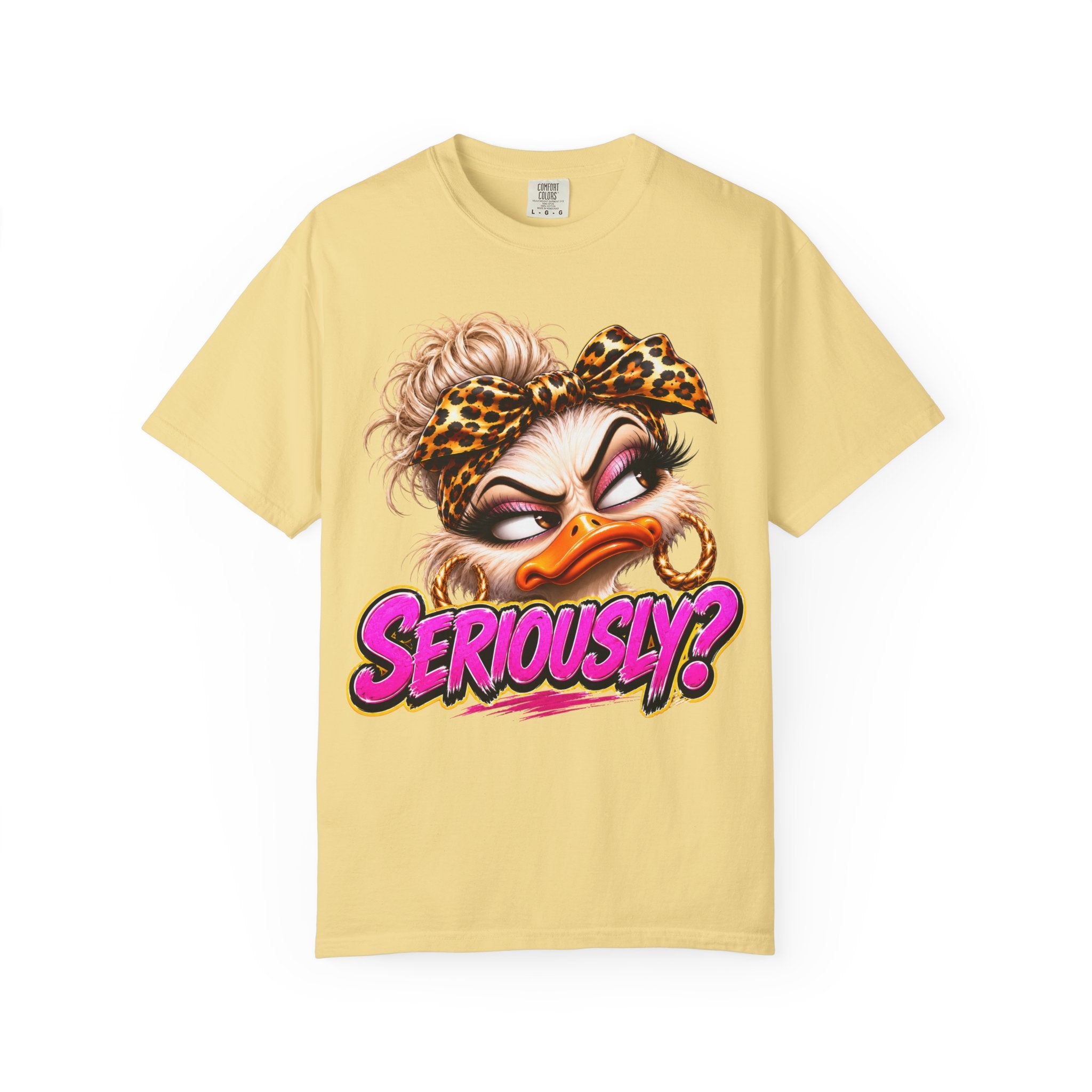 Seriously? Duck Graphic T-Shirt — Sassy Retro Cartoon Tee with Leopard Bandana