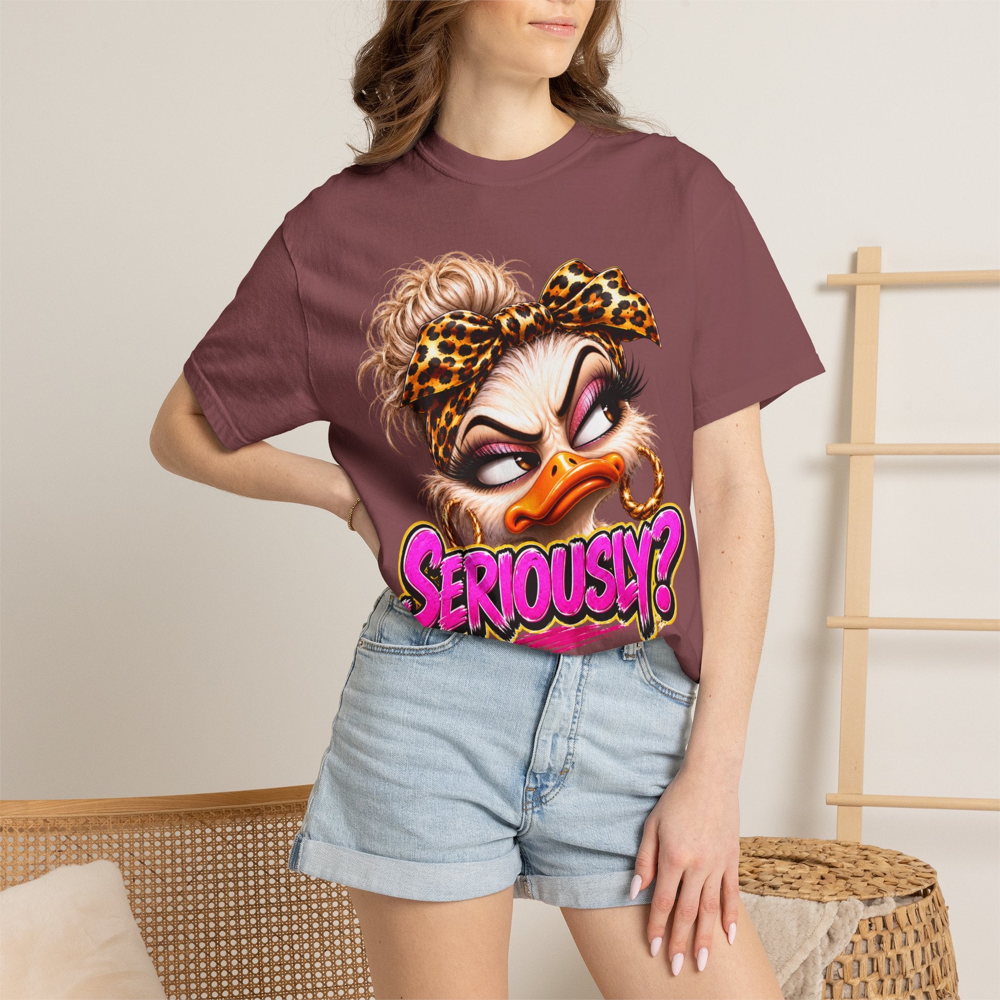 Seriously? Duck Graphic T-Shirt — Sassy Retro Cartoon Tee with Leopard Bandana