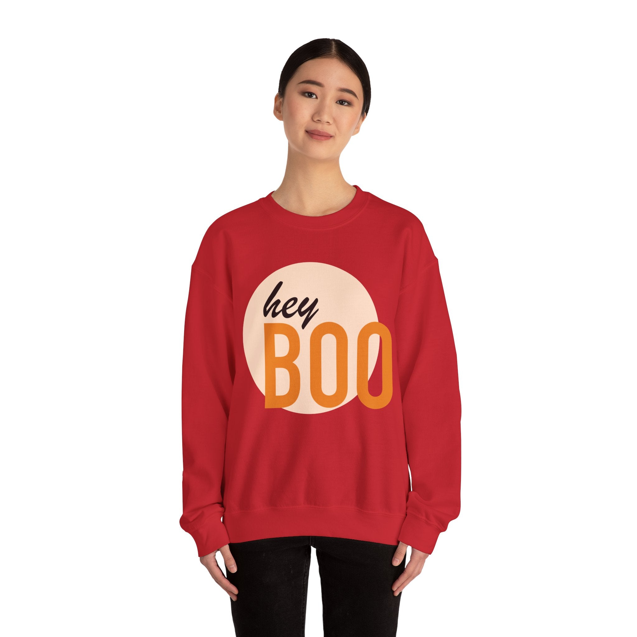 Hey Boo Unisex Crewneck Sweatshirt - Perfect for Fall & Halloween