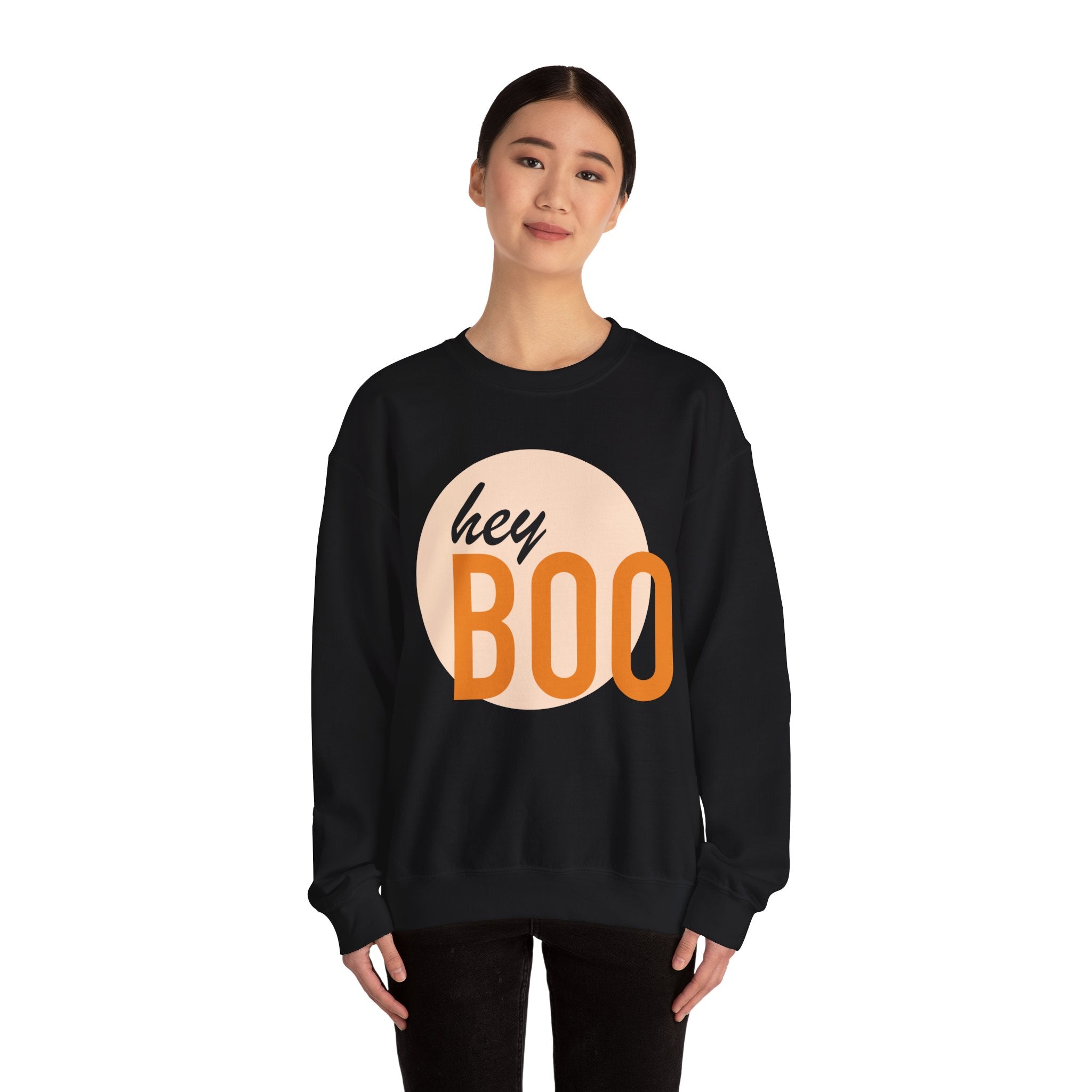 Hey Boo Unisex Crewneck Sweatshirt - Perfect for Fall & Halloween