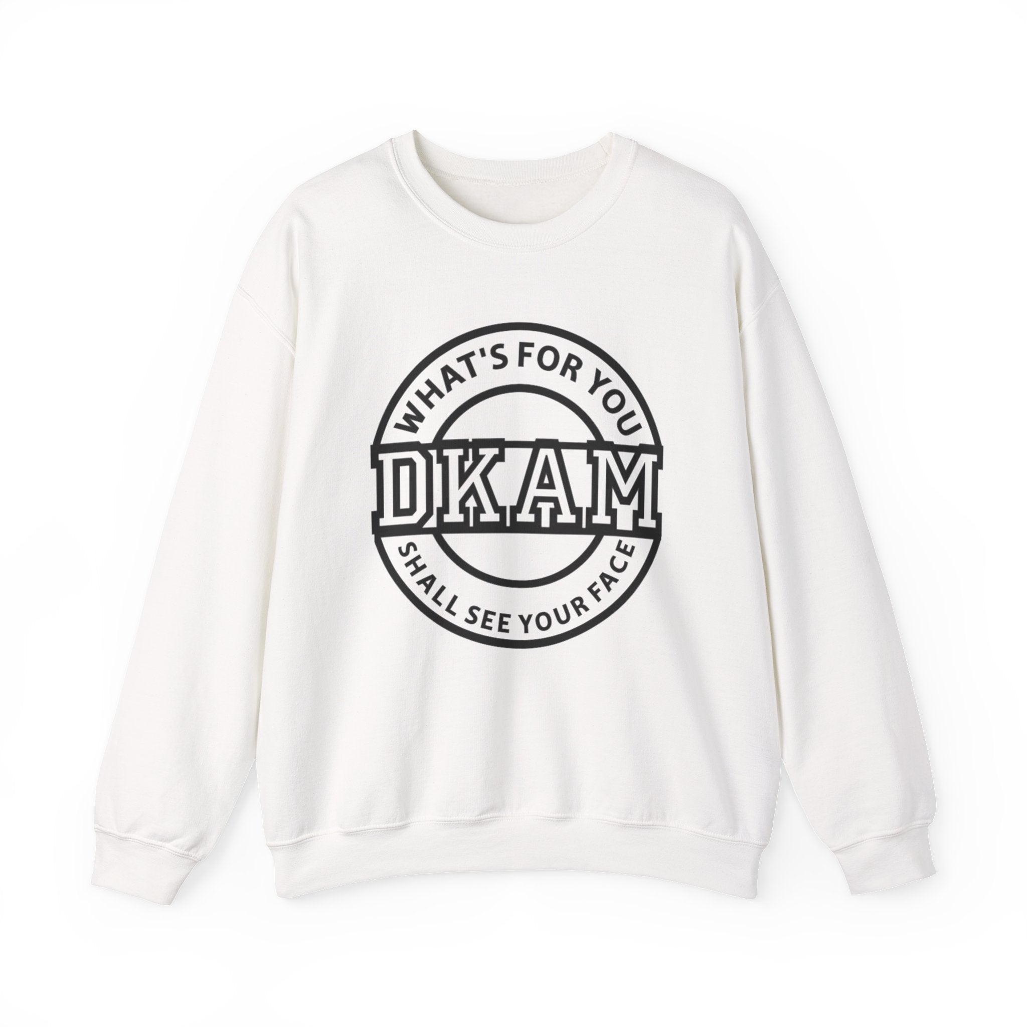 DKAM Logo Crewneck Sweatshirt — "What's For You Shall See Your Face" Graphic