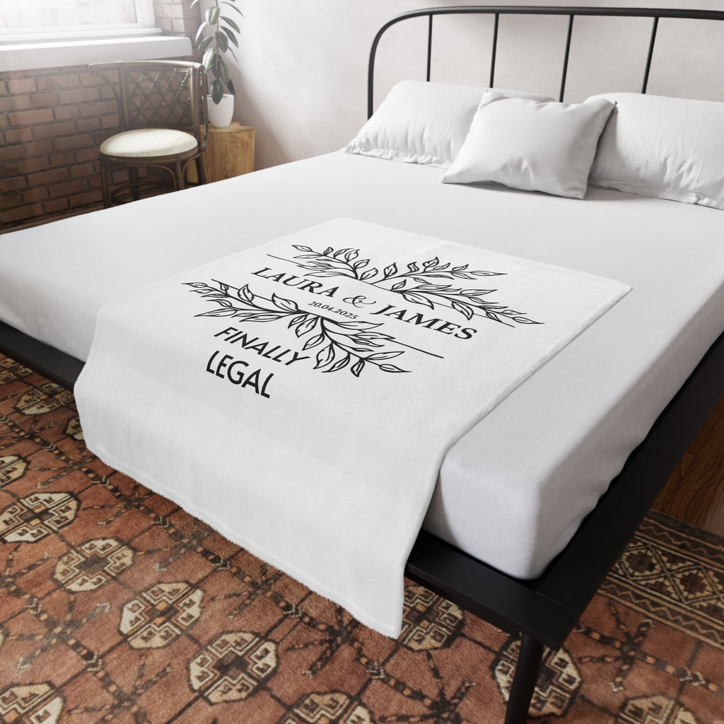 Personalized 'Finally Legal' Wedding Blanket — Custom Names & Date Plush Fleece