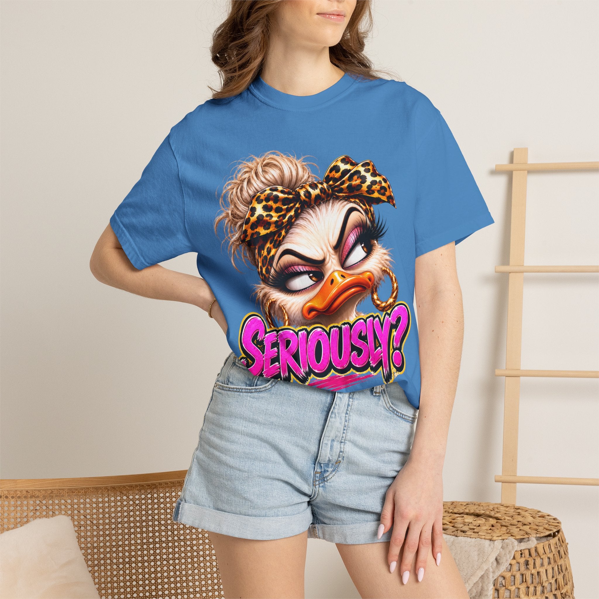 Seriously? Duck Graphic T-Shirt — Sassy Retro Cartoon Tee with Leopard Bandana