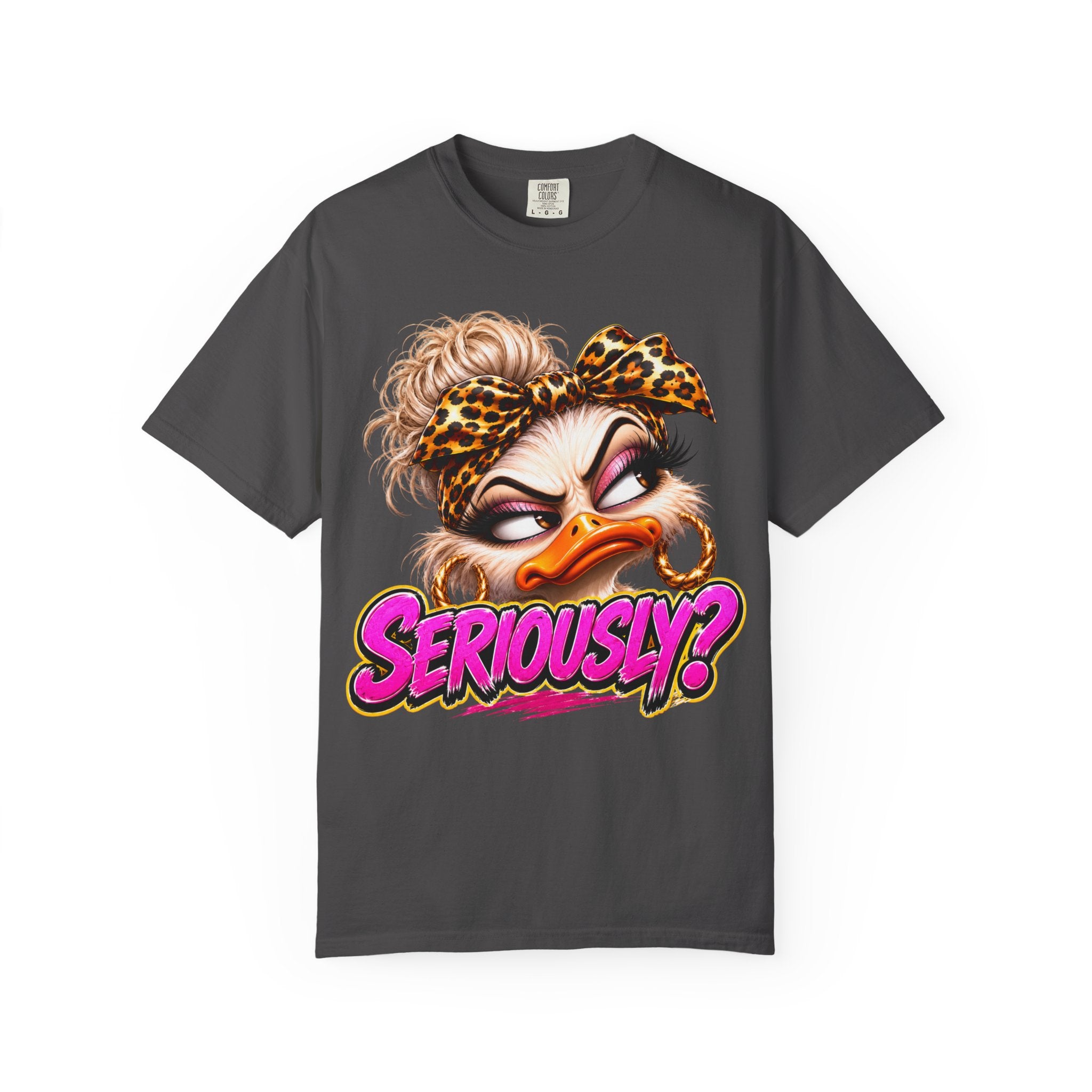 Seriously? Duck Graphic T-Shirt — Sassy Retro Cartoon Tee with Leopard Bandana