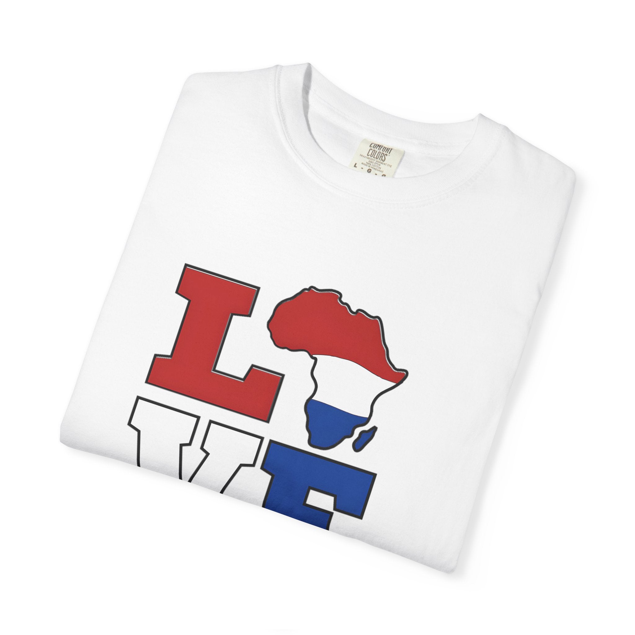 Love Africa T-Shirt — Red, White & Blue Africa Map Tee