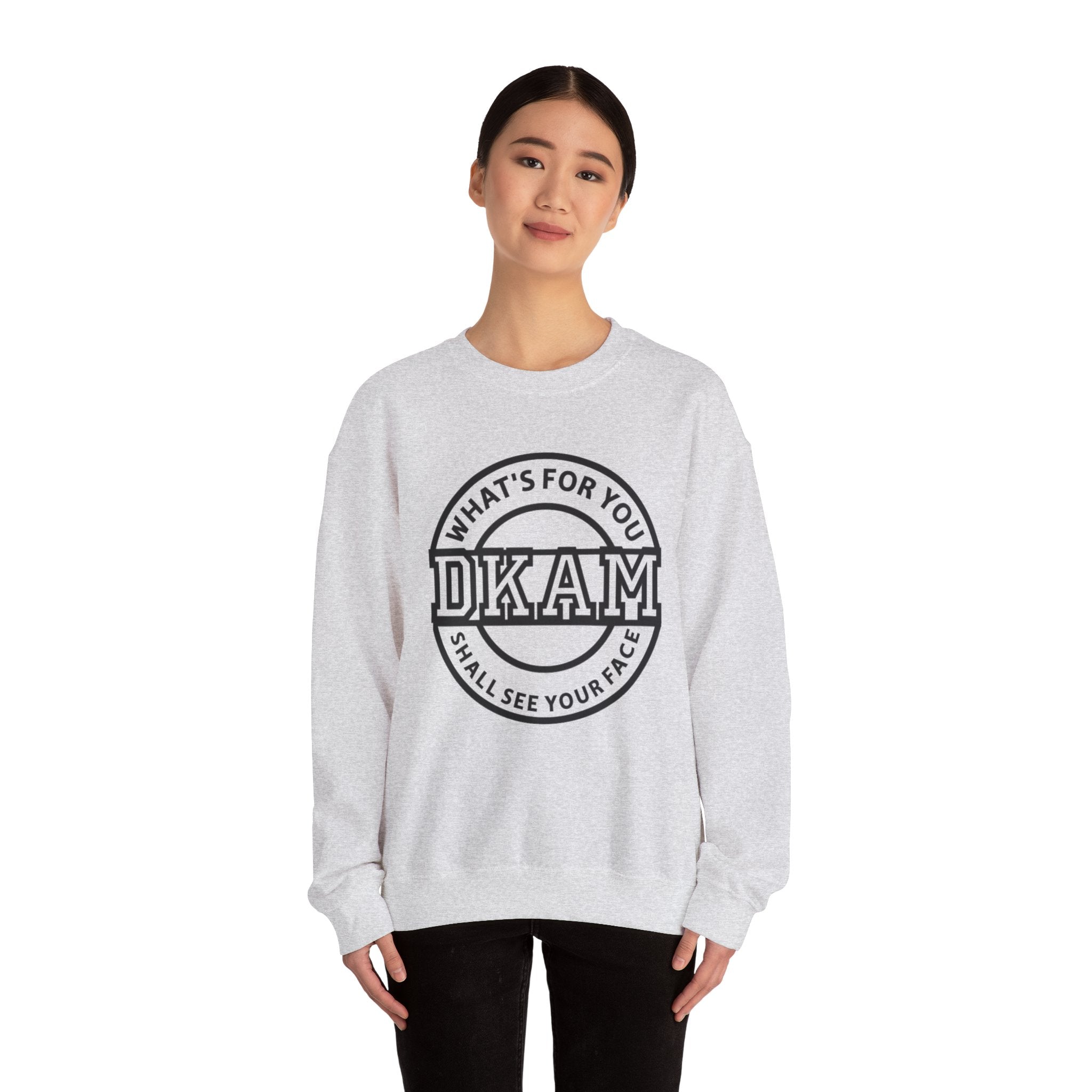 DKAM Logo Crewneck Sweatshirt — "What's For You Shall See Your Face" Graphic