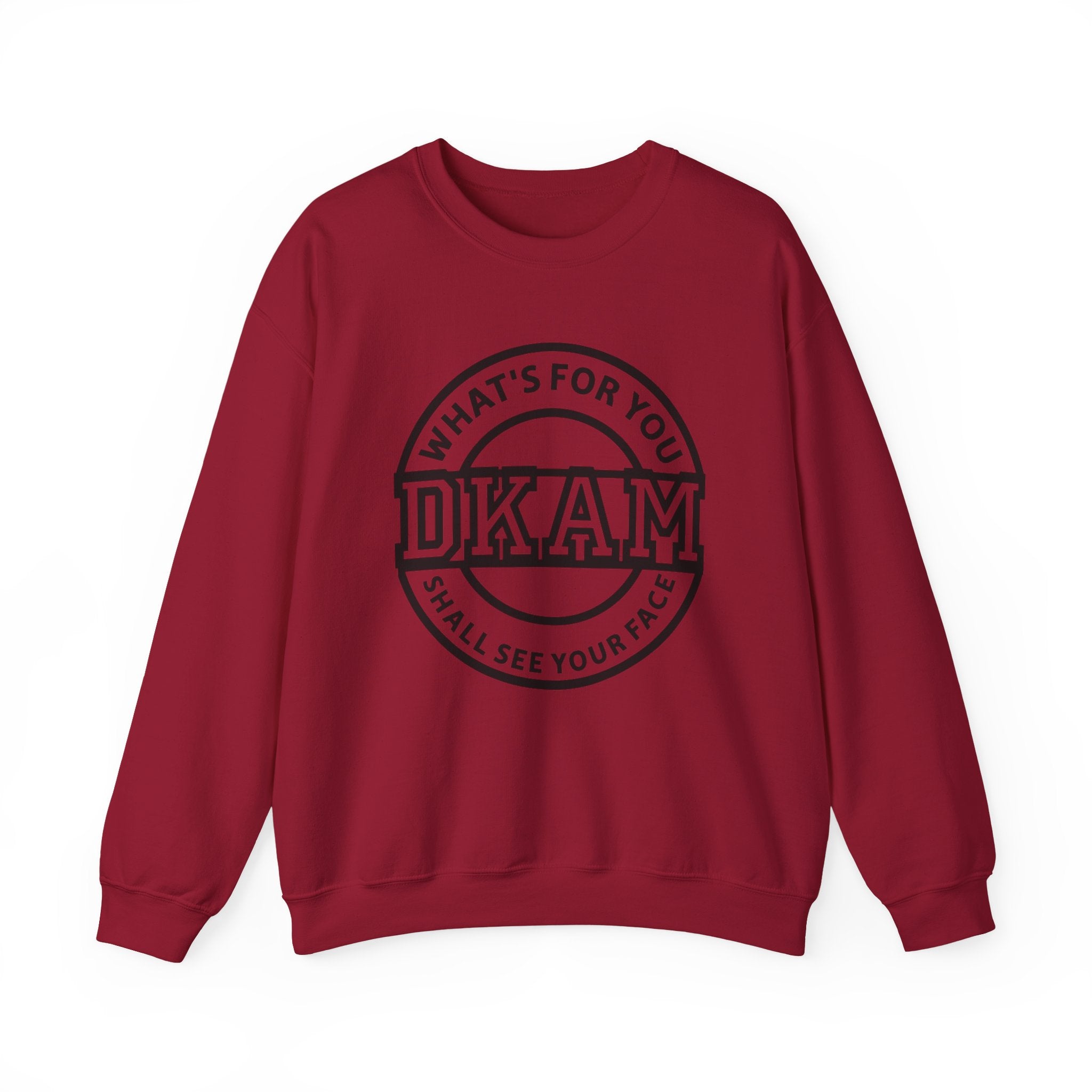 DKAM Logo Crewneck Sweatshirt — "What's For You Shall See Your Face" Graphic