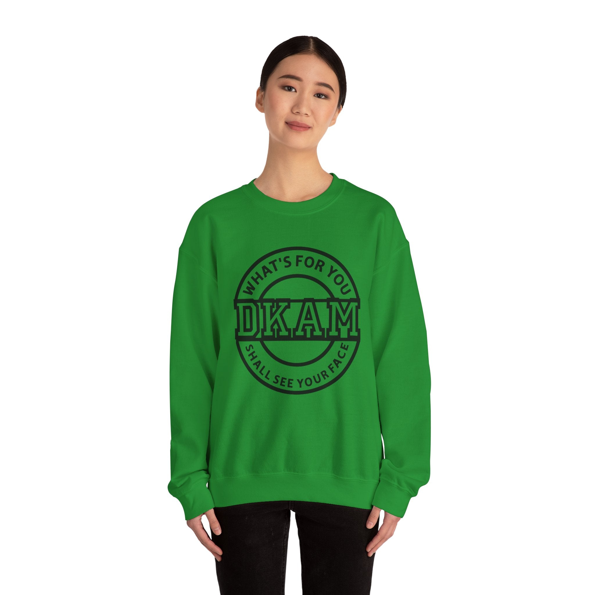DKAM Logo Crewneck Sweatshirt — "What's For You Shall See Your Face" Graphic