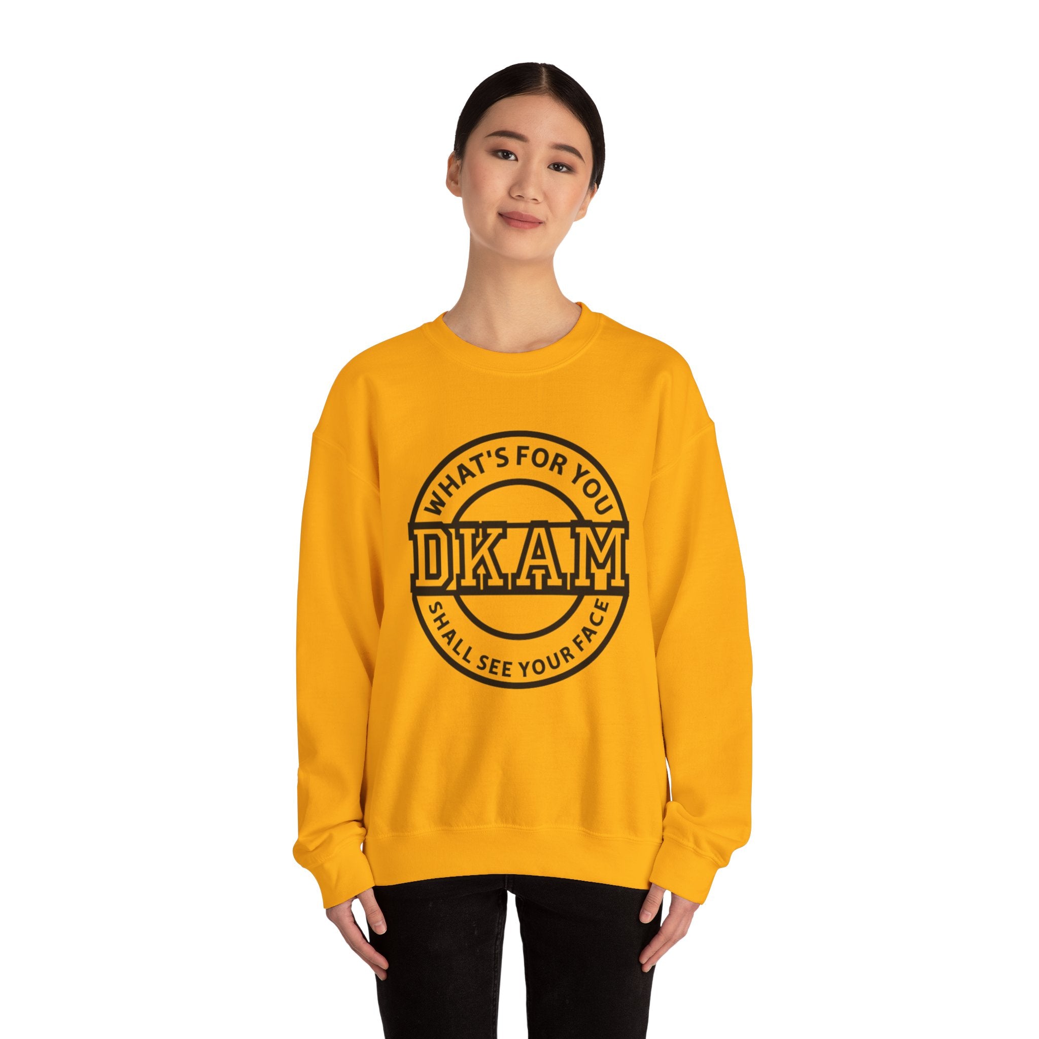DKAM Logo Crewneck Sweatshirt — "What's For You Shall See Your Face" Graphic