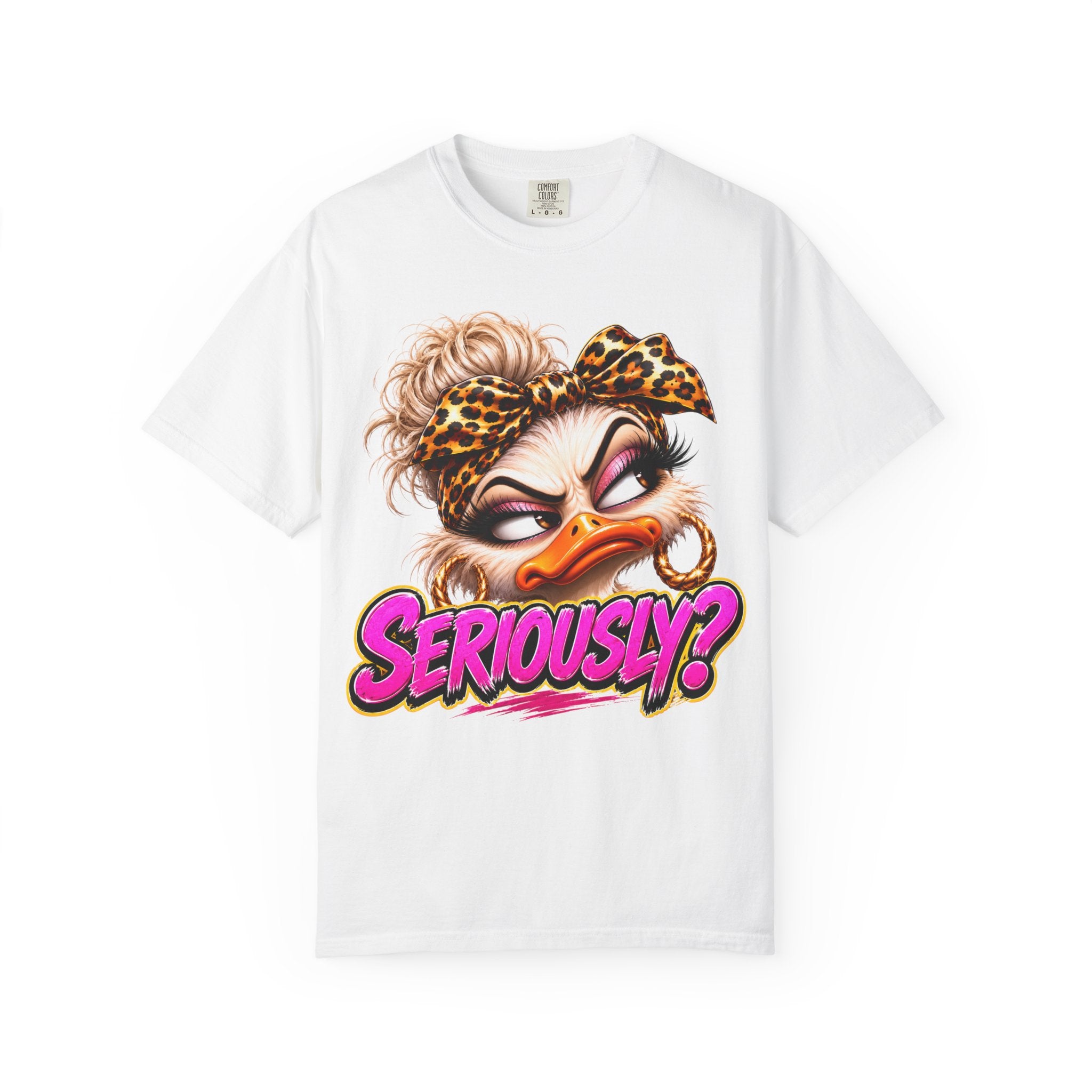 Seriously? Duck Graphic T-Shirt — Sassy Retro Cartoon Tee with Leopard Bandana