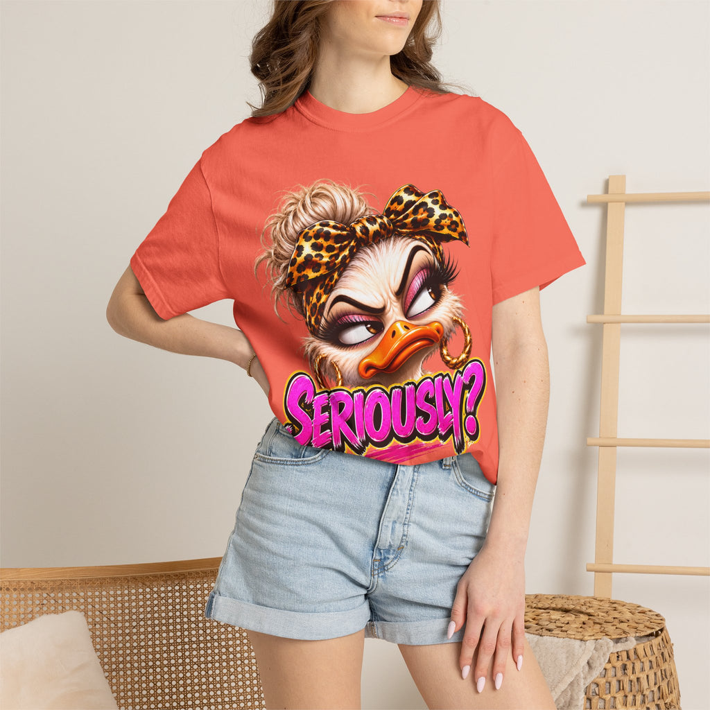 Seriously? Duck Graphic T-Shirt — Sassy Retro Cartoon Tee with Leopard Bandana
