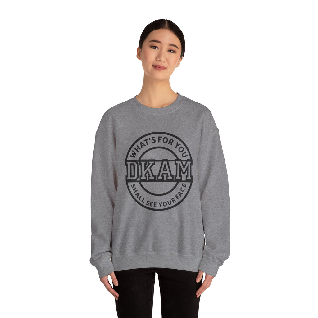 DKAM Logo Crewneck Sweatshirt — "What's For You Shall See Your Face" Graphic