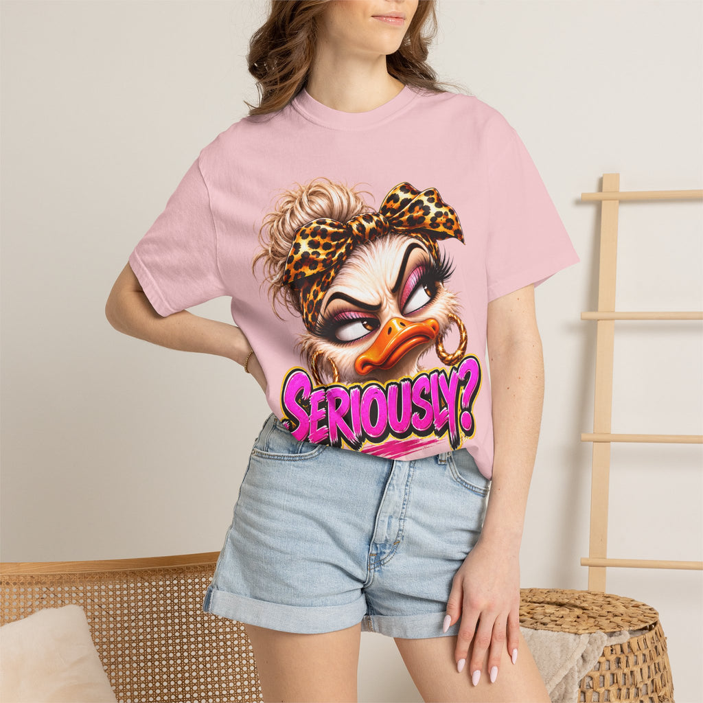 Seriously? Duck Graphic T-Shirt — Sassy Retro Cartoon Tee with Leopard Bandana