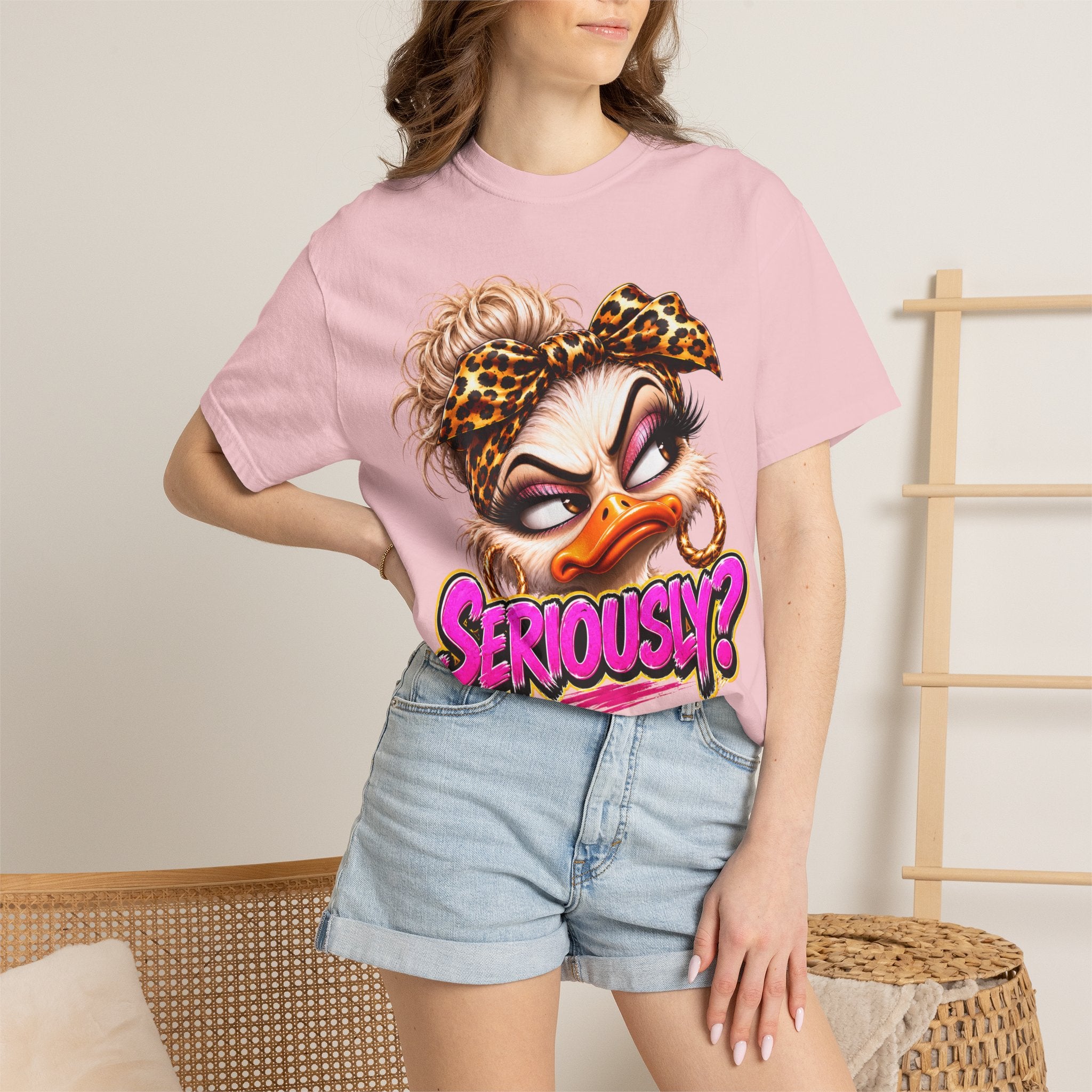 Seriously? Duck Graphic T-Shirt — Sassy Retro Cartoon Tee with Leopard Bandana
