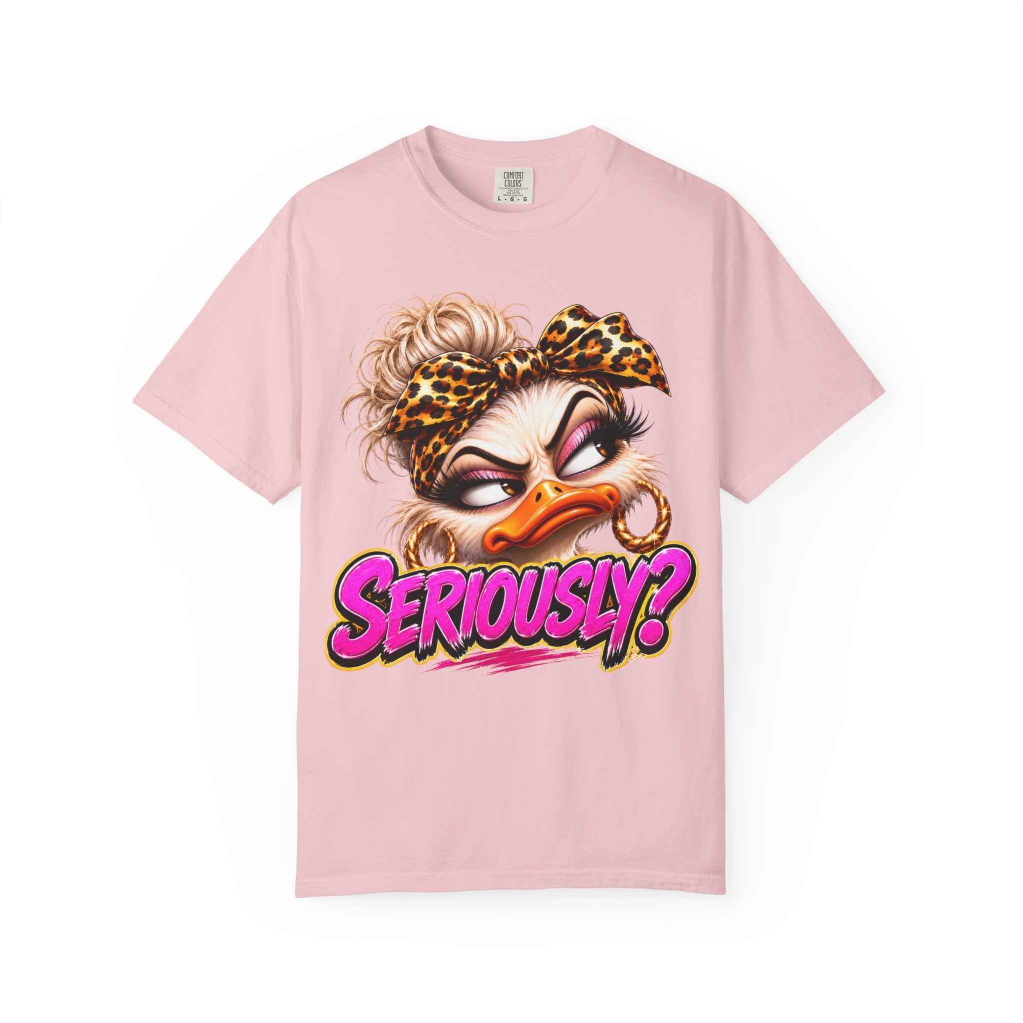 Seriously? Duck Graphic T-Shirt — Sassy Retro Cartoon Tee with Leopard Bandana