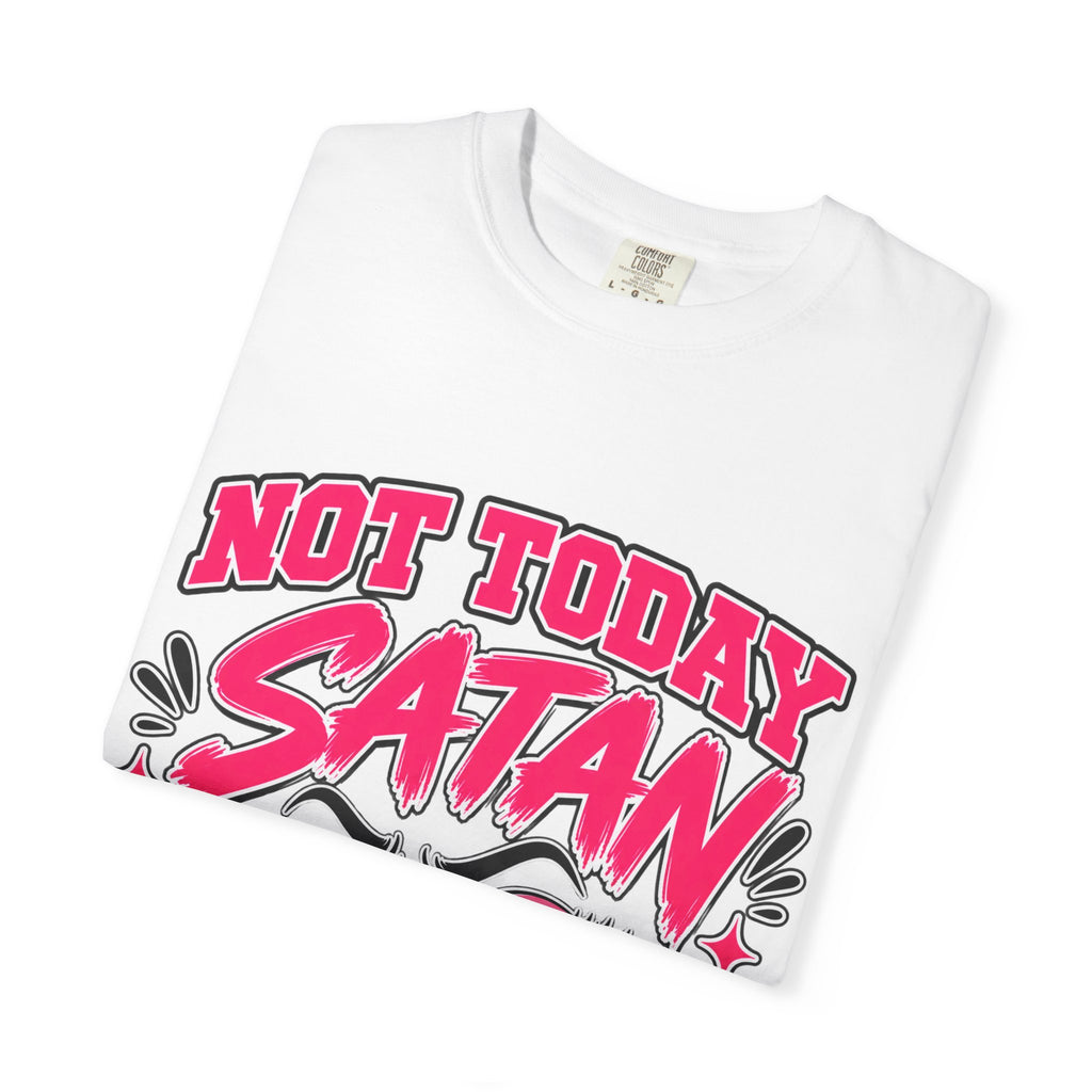 Not Today Satan T-Shirt — Too Blessed Graphic Tee (Pink & Black)