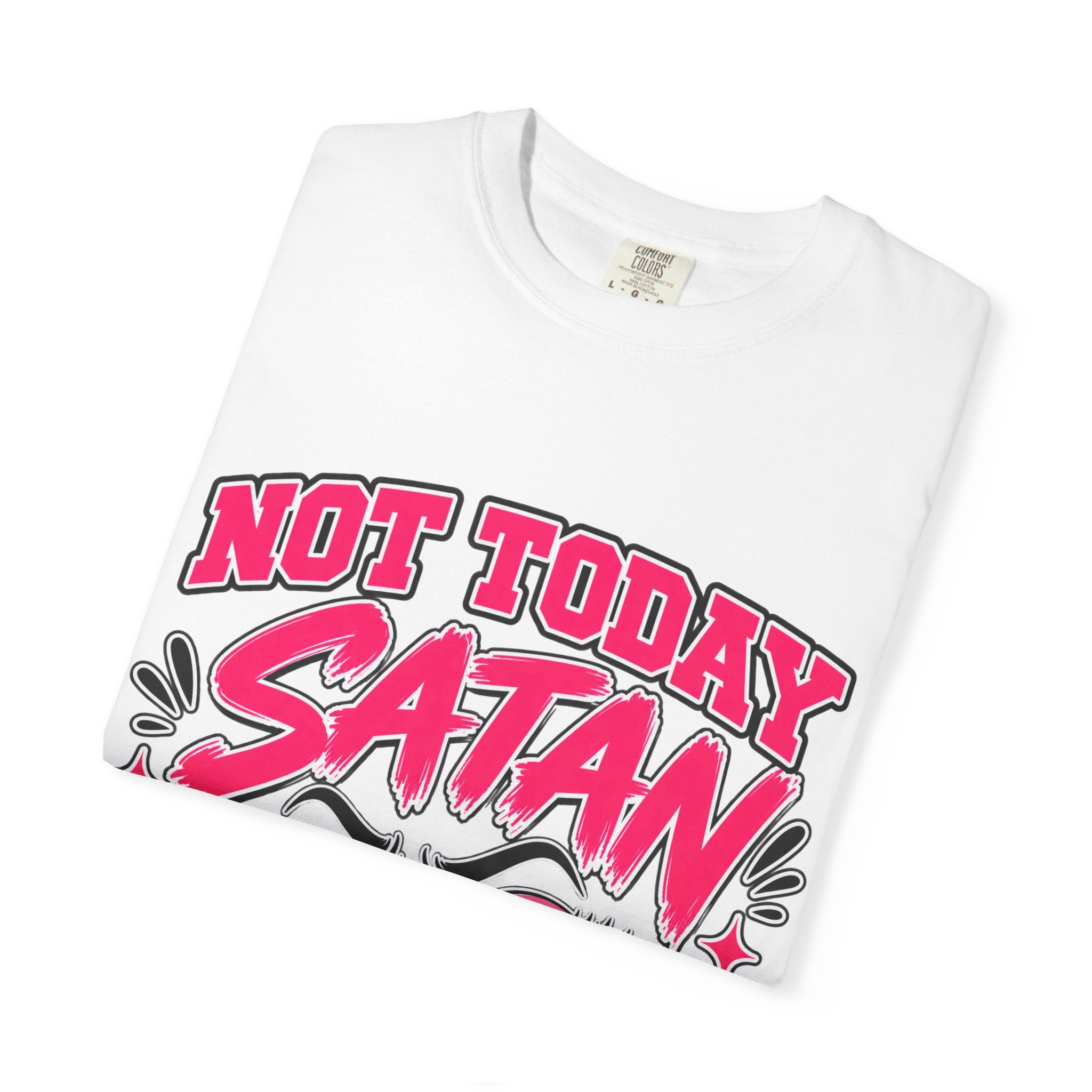 Not Today Satan T-Shirt — Too Blessed Graphic Tee (Pink & Black)