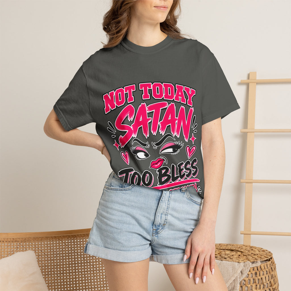 Not Today Satan T-Shirt — Too Blessed Graphic Tee (Pink & Black)
