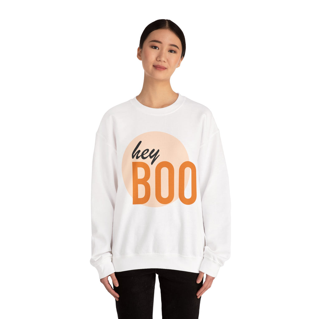 Hey Boo Unisex Crewneck Sweatshirt - Perfect for Fall & Halloween