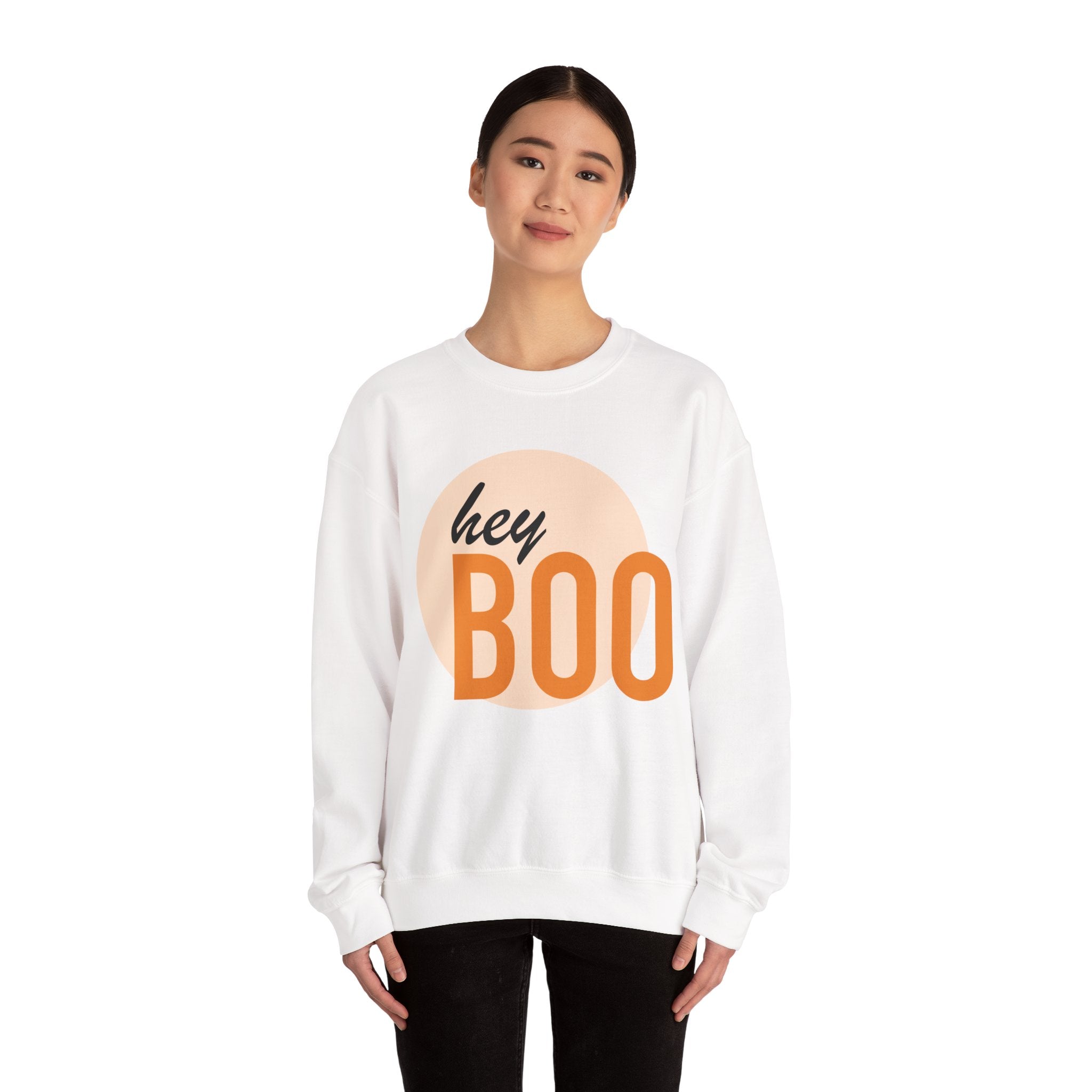 Hey Boo Unisex Crewneck Sweatshirt - Perfect for Fall & Halloween