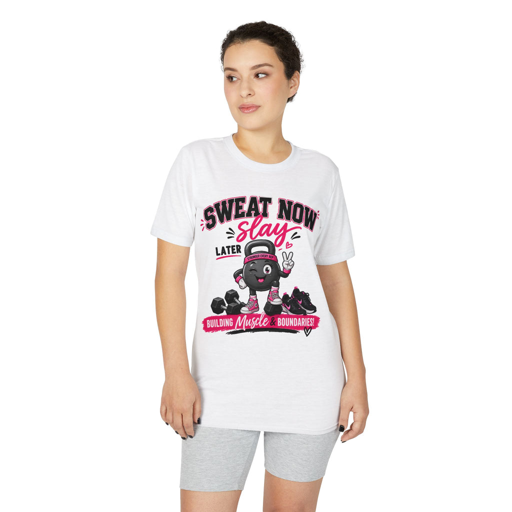 Fitness T-Shirt — "Sweat Now Slay Later" Motivational Gym Shirt