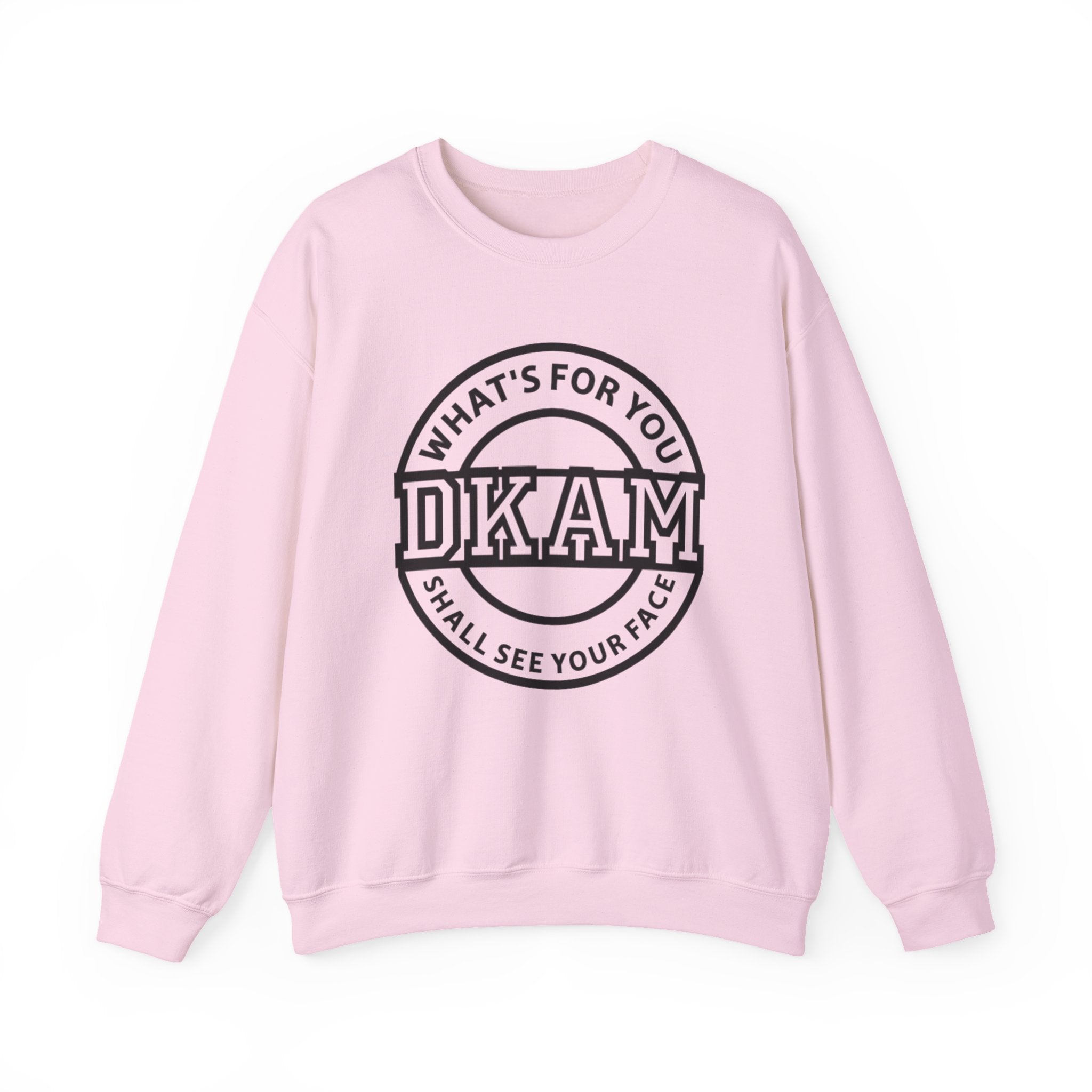 DKAM Logo Crewneck Sweatshirt — "What's For You Shall See Your Face" Graphic