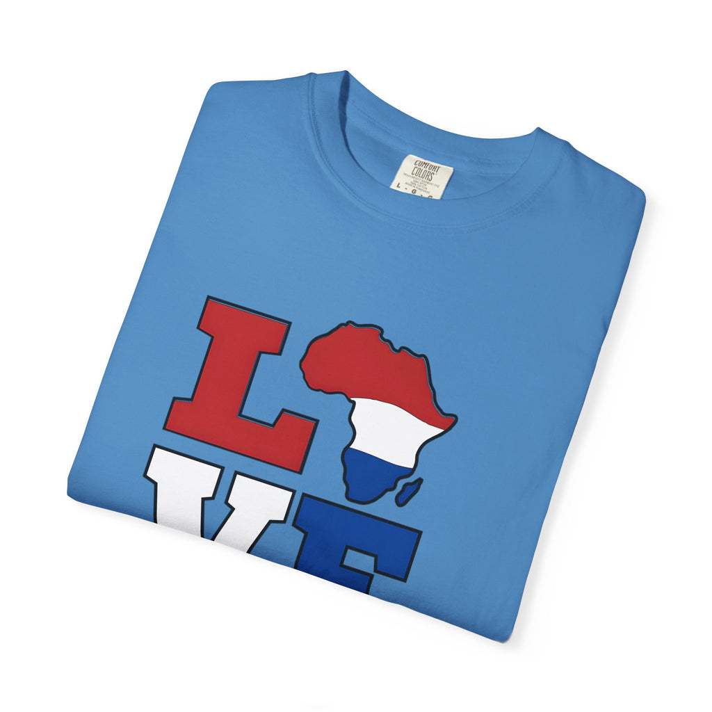 Love Africa T-Shirt — Red, White & Blue Africa Map Tee