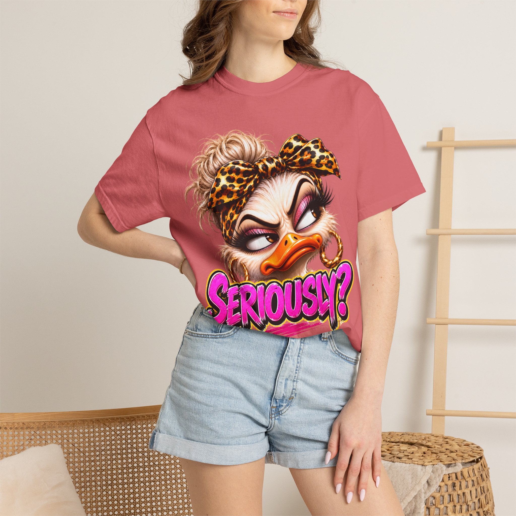 Seriously? Duck Graphic T-Shirt — Sassy Retro Cartoon Tee with Leopard Bandana