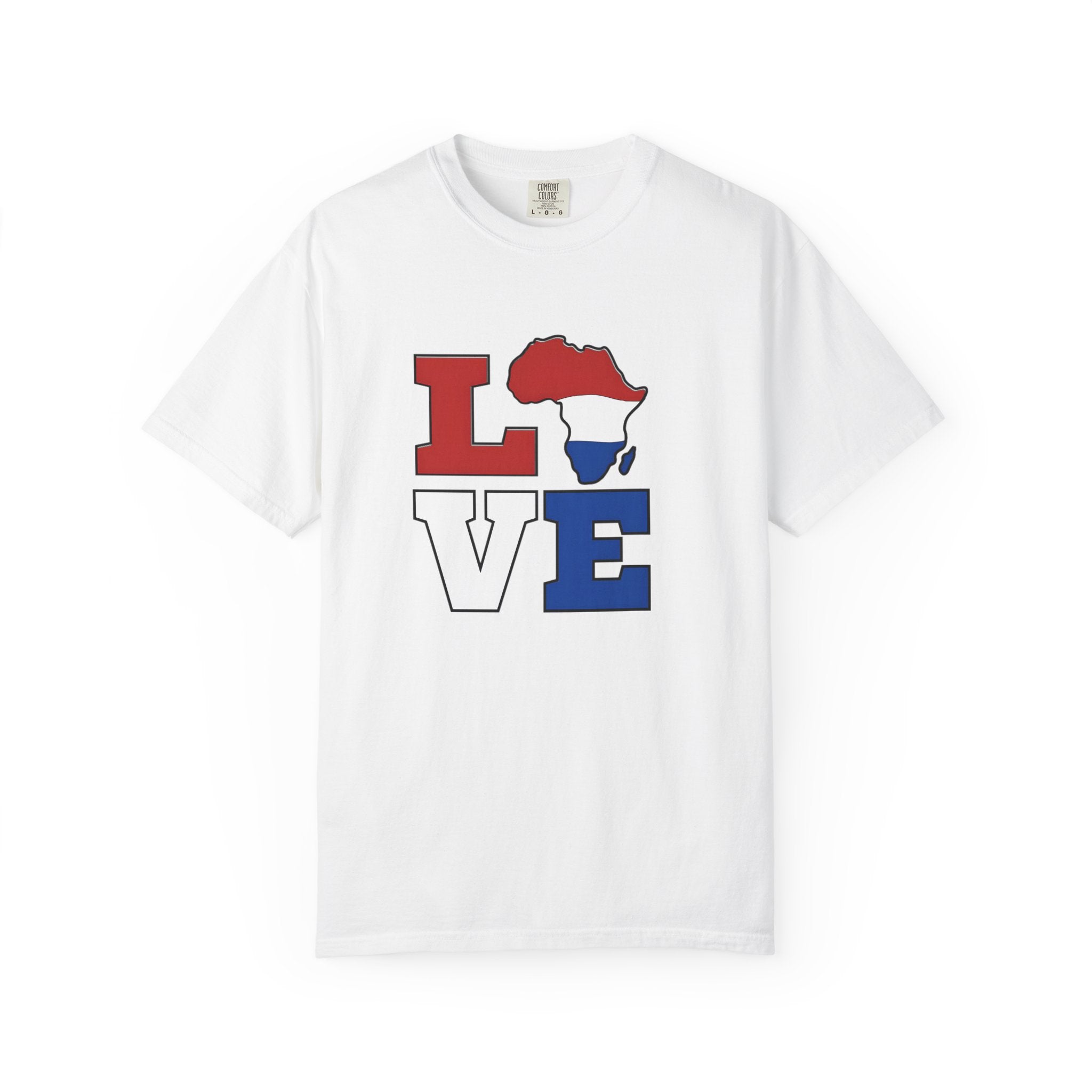 Love Africa T-Shirt — Red, White & Blue Africa Map Tee