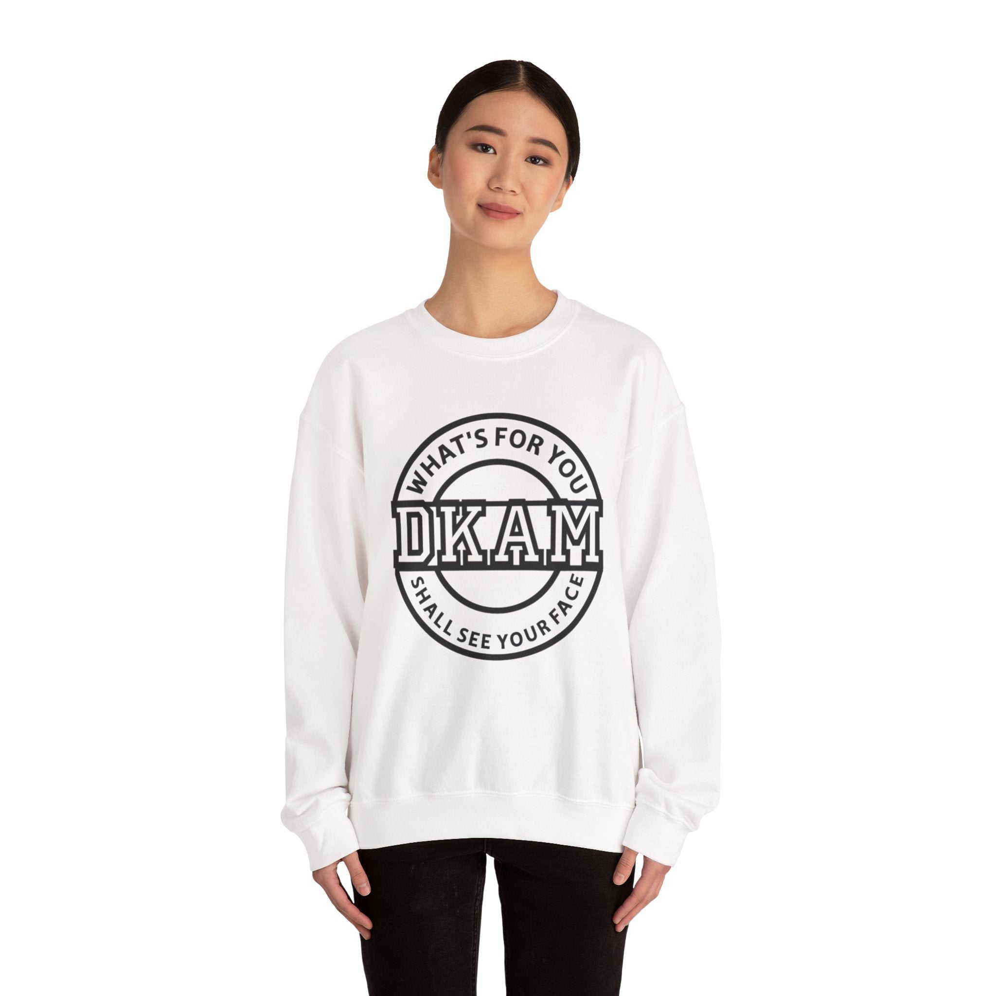 DKAM Logo Crewneck Sweatshirt — "What's For You Shall See Your Face" Graphic