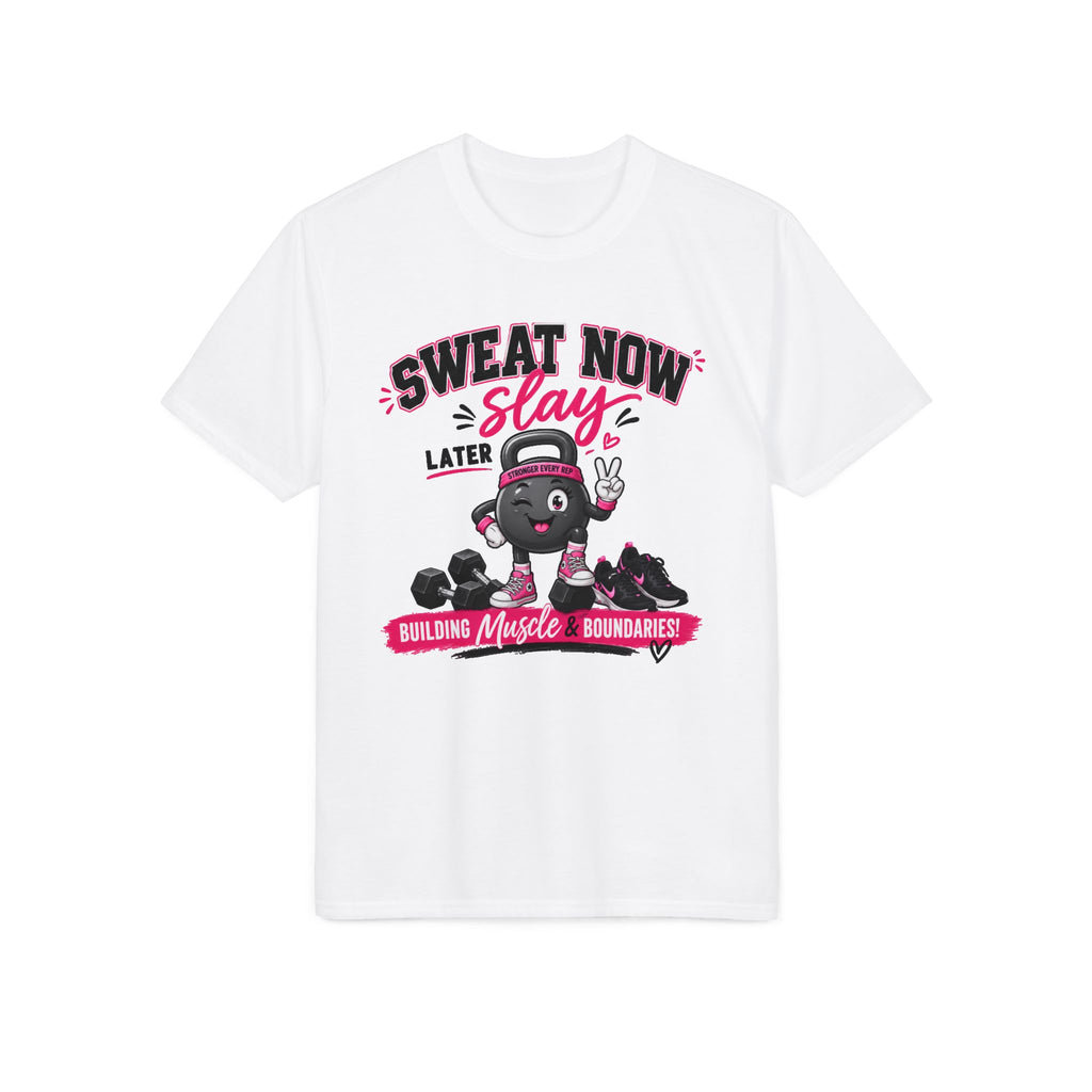Fitness T-Shirt — "Sweat Now Slay Later" Motivational Gym Shirt