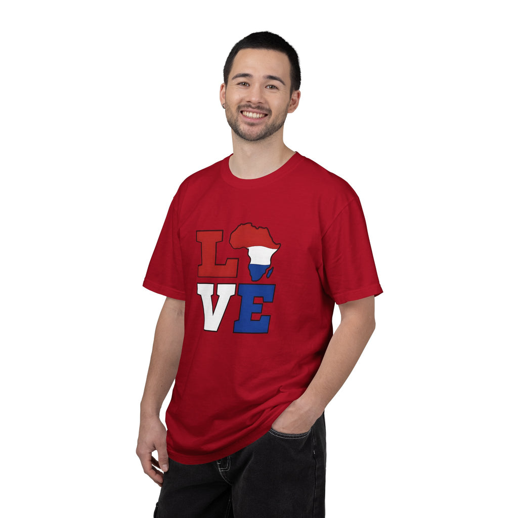Love Africa T-Shirt — Red, White & Blue Africa Map Tee