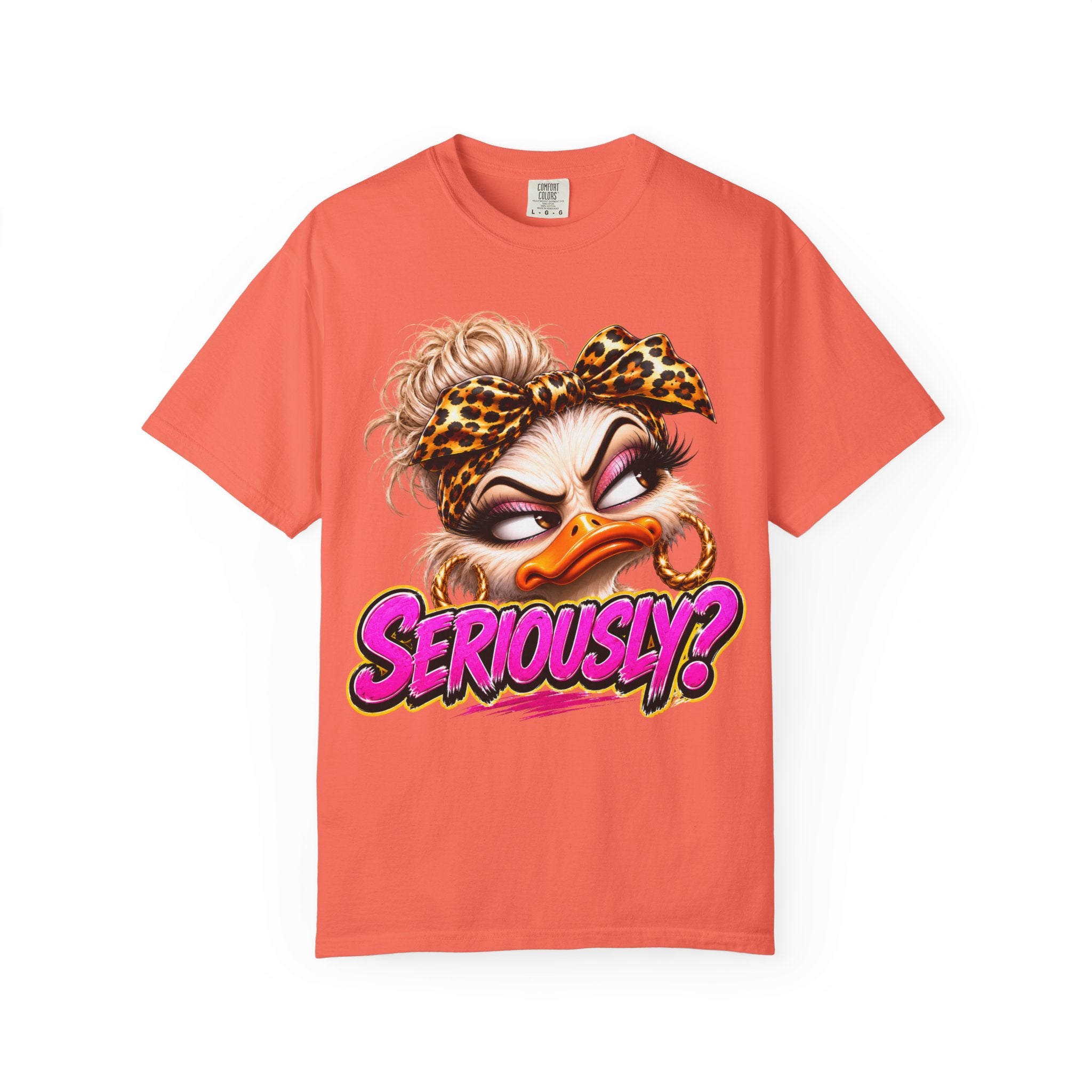 Seriously? Duck Graphic T-Shirt — Sassy Retro Cartoon Tee with Leopard Bandana