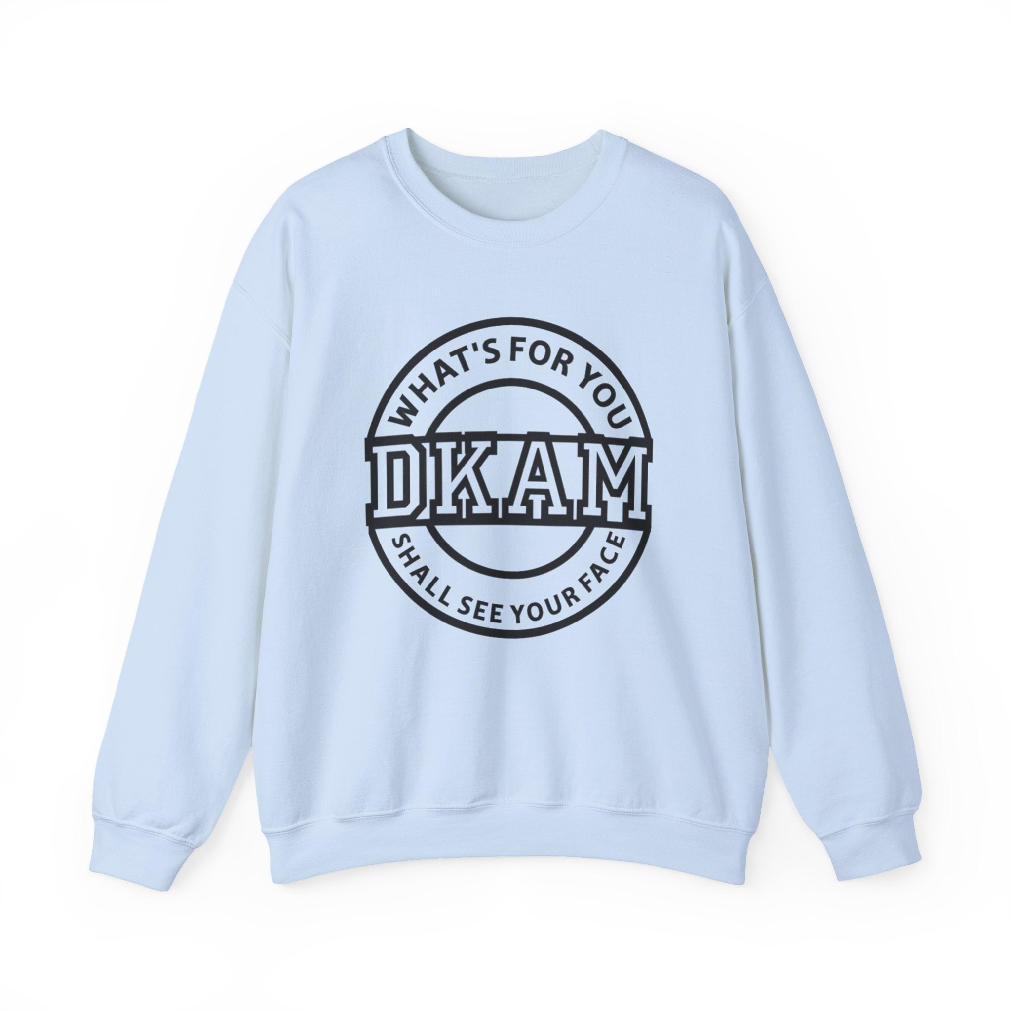 DKAM Logo Crewneck Sweatshirt — "What's For You Shall See Your Face" Graphic