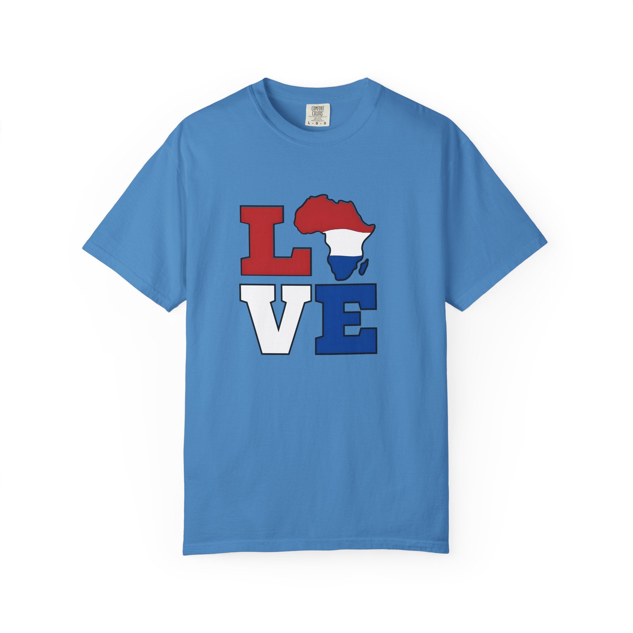 Love Africa T-Shirt — Red, White & Blue Africa Map Tee