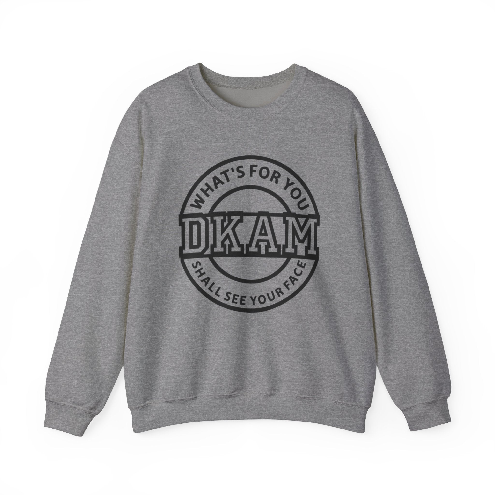 DKAM Logo Crewneck Sweatshirt — "What's For You Shall See Your Face" Graphic