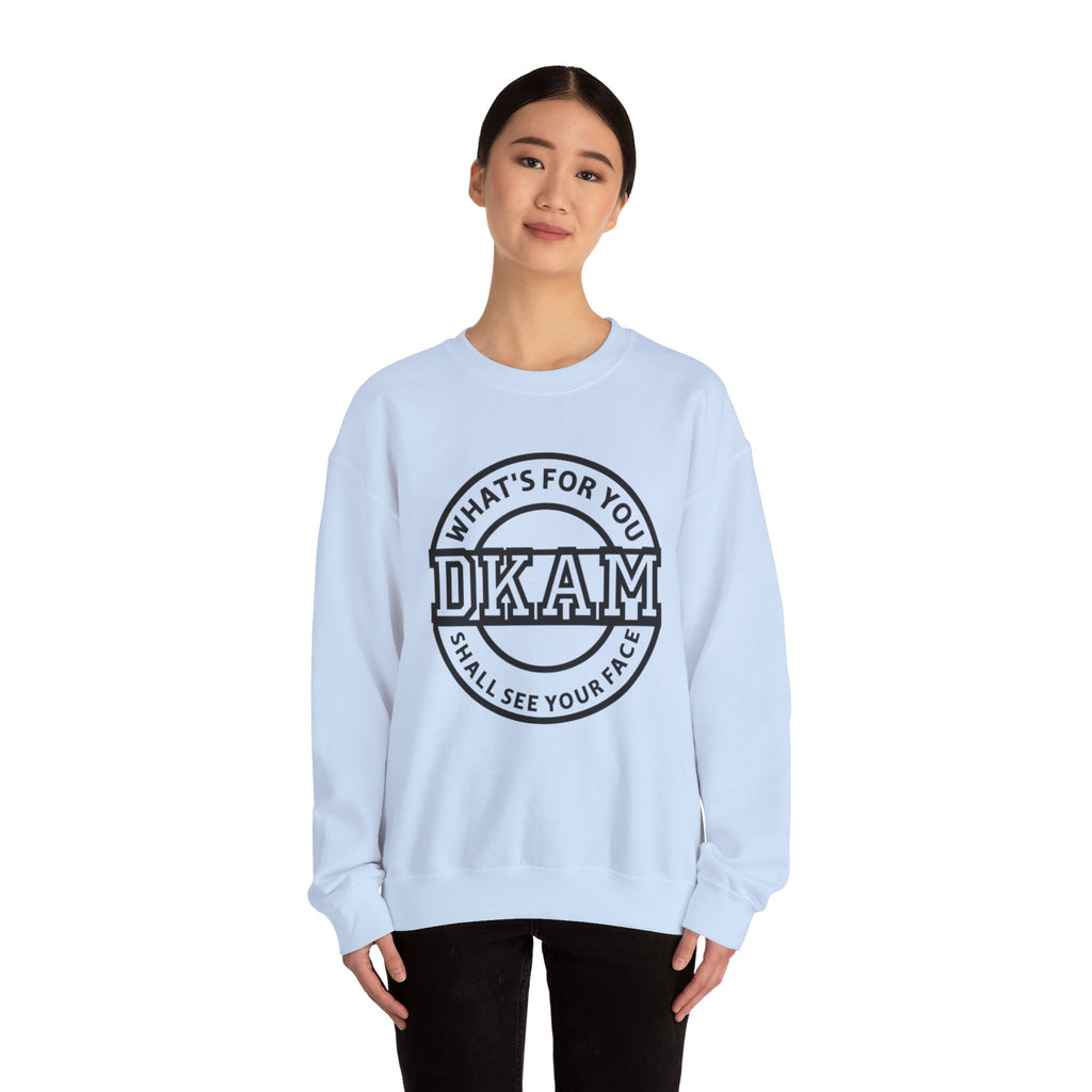 DKAM Logo Crewneck Sweatshirt — "What's For You Shall See Your Face" Graphic