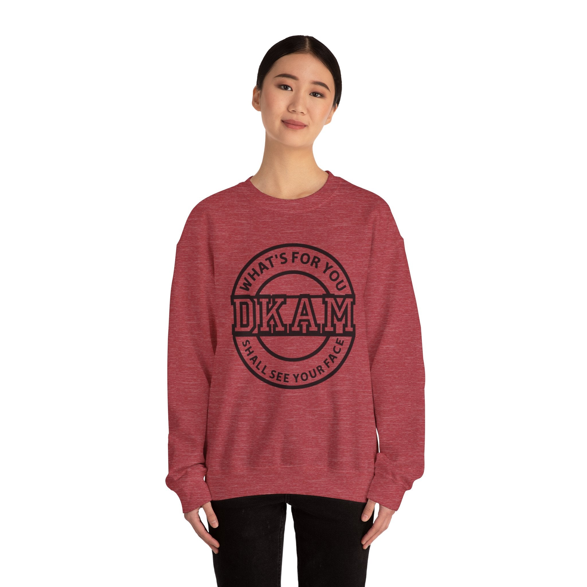 DKAM Logo Crewneck Sweatshirt — "What's For You Shall See Your Face" Graphic